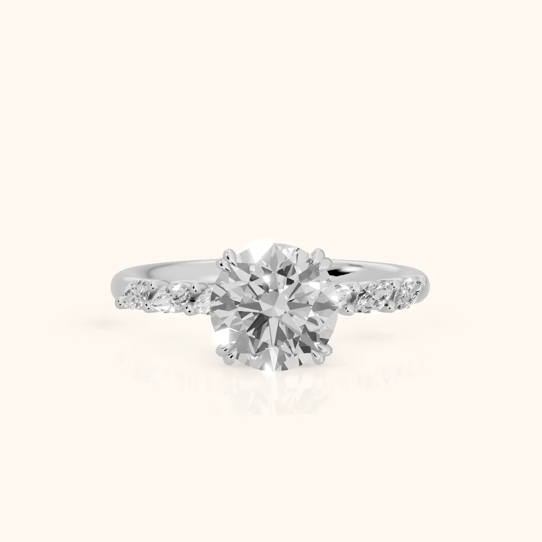 Joyce Marquise-Side Pavé Round Diamond Engagement Ring in Silver — view 2