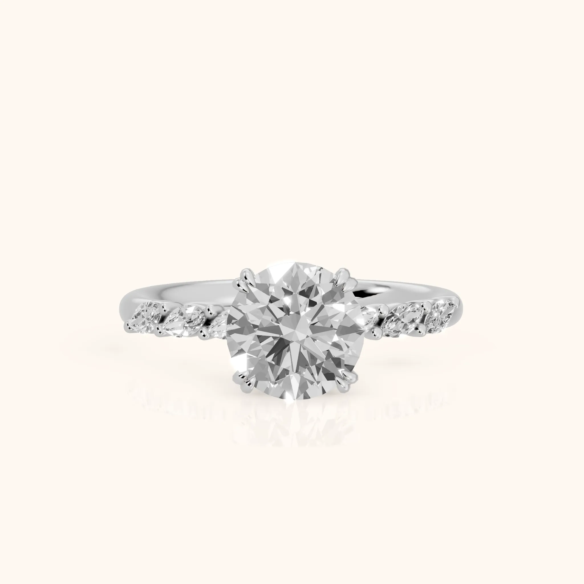 Joyce Marquise-Side Pavé Round Diamond Engagement Ring in Silver — view 1