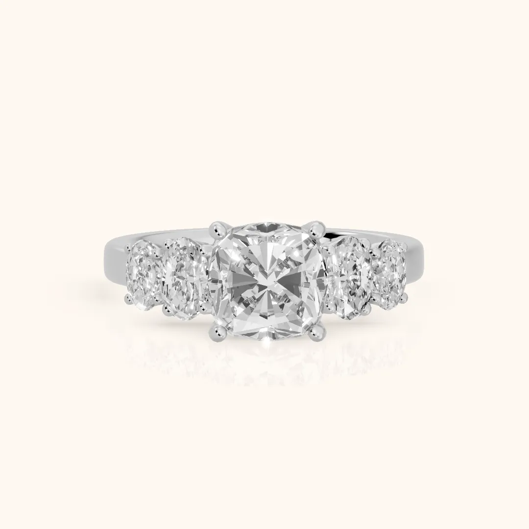 Kathy Graduated Five-Stone Cushion Diamond Engagement Ring in White Gold — view 2