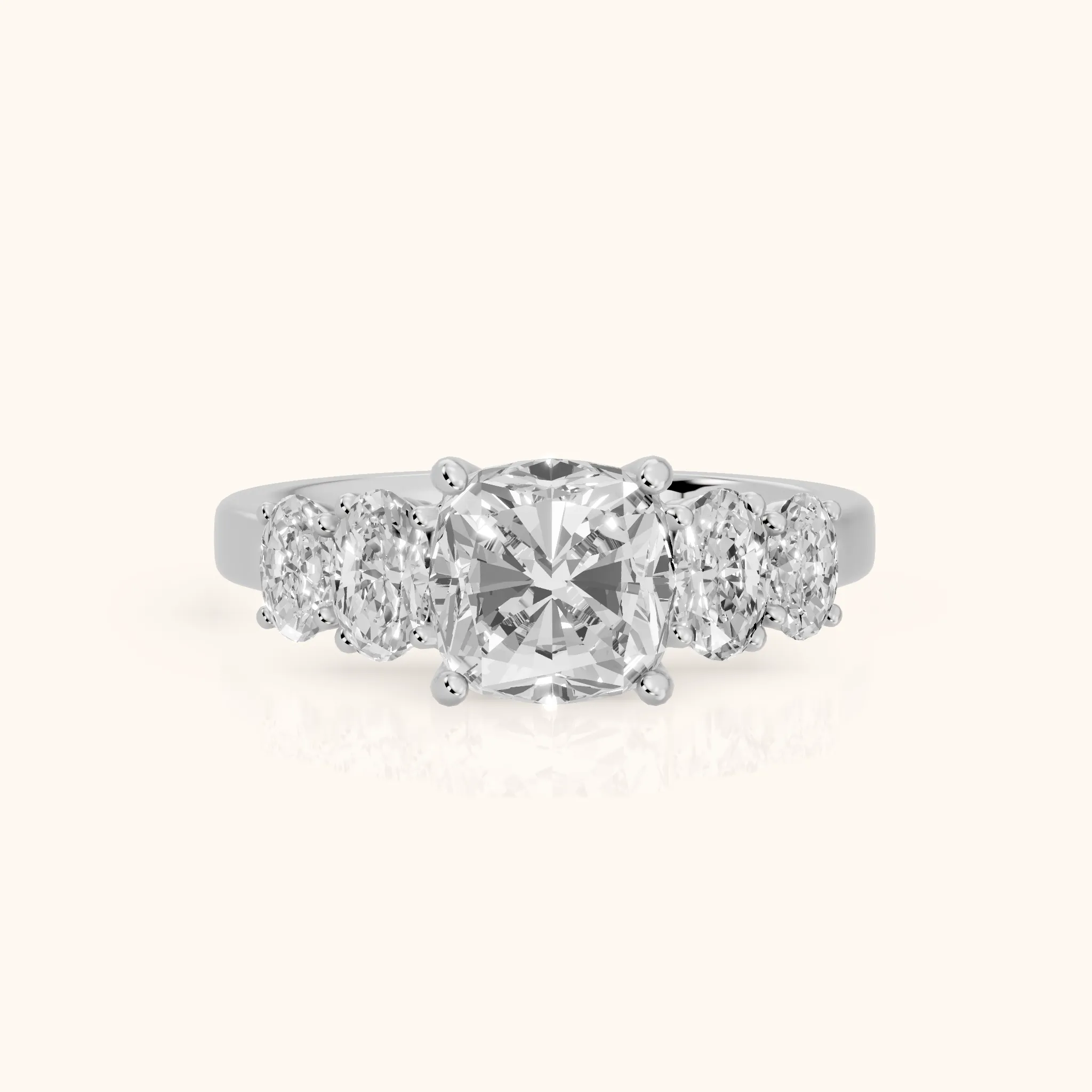 Kathy Graduated Five-Stone Cushion Diamond Engagement Ring in White Gold — view 1