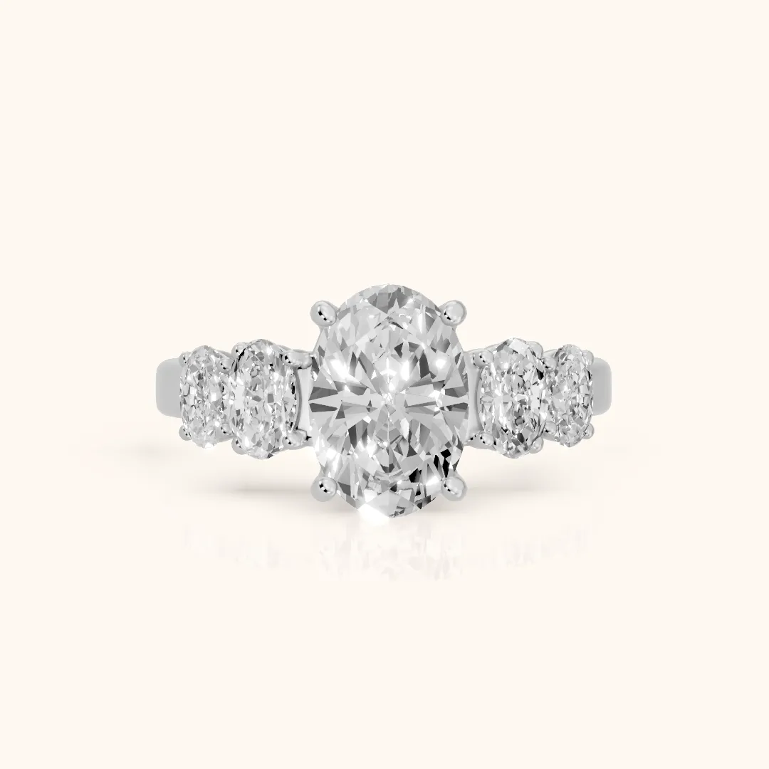 Kathy Graduated Five-Stone Oval Diamond Engagement Ring in Platinum — view 2