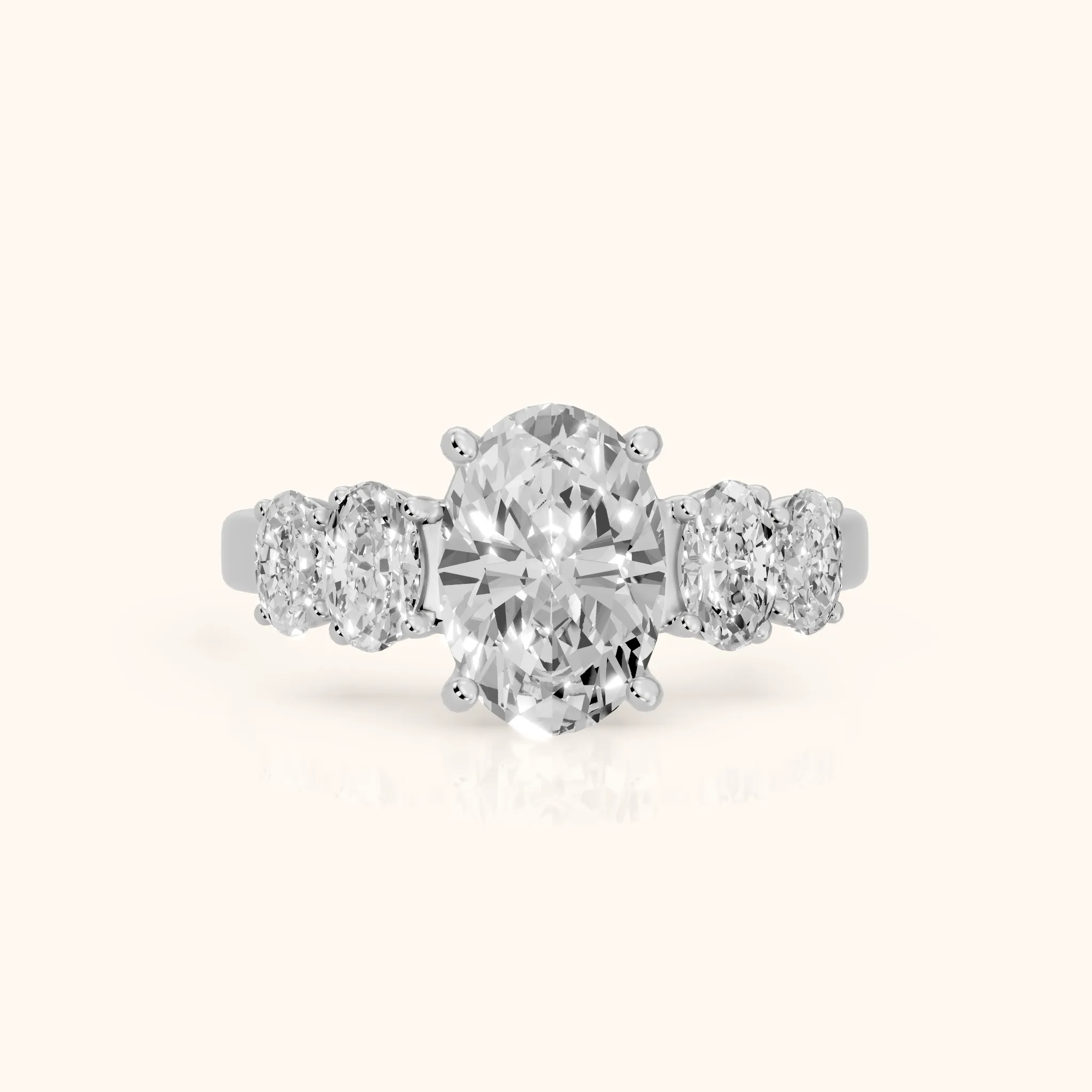 Kathy Graduated Five-Stone Oval Diamond Engagement Ring in Platinum — view 1