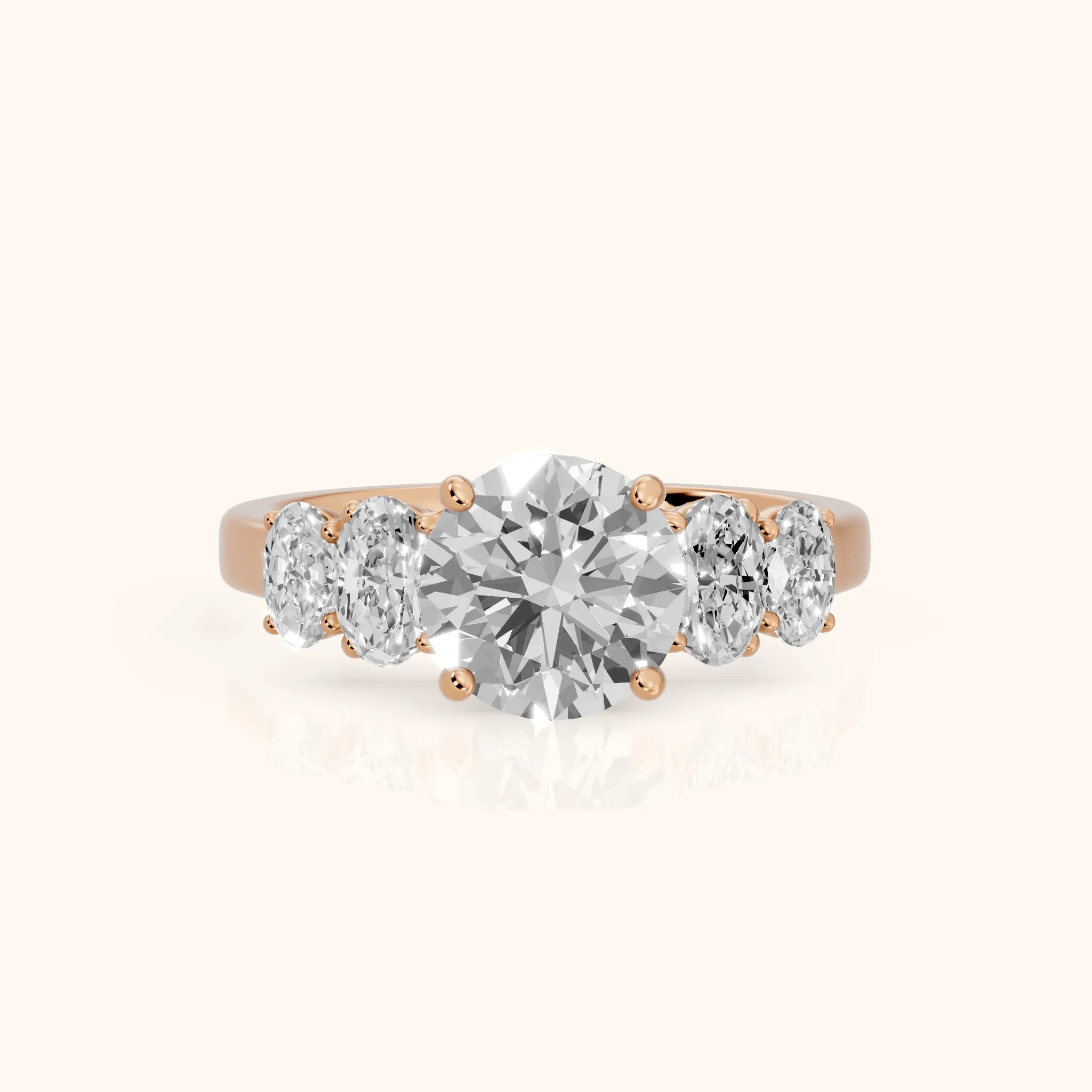Kathy Graduated Five-Stone Round Diamond Engagement Ring in Rose Gold — view 1