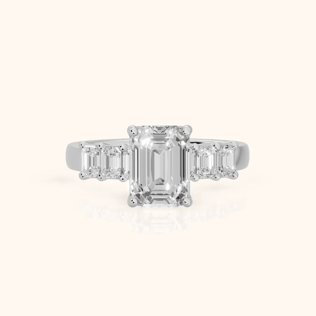Lark Baguette Five-Stone Emerald Diamond Engagement Ring in Silver — view 2