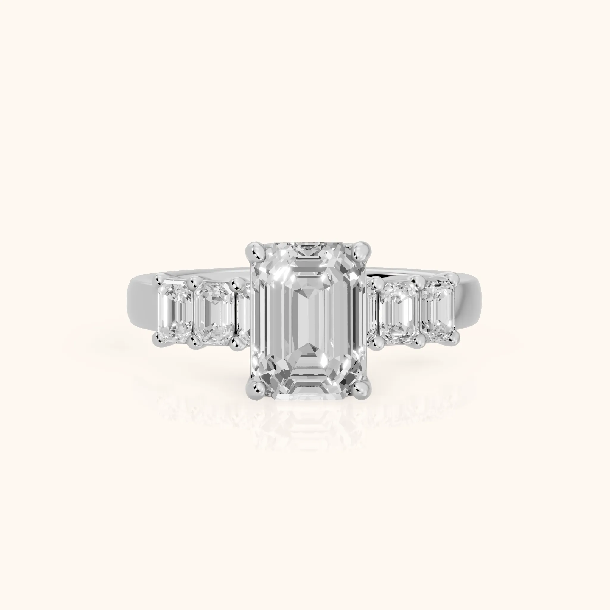 Lark Baguette Five-Stone Emerald Diamond Engagement Ring in Silver — view 1