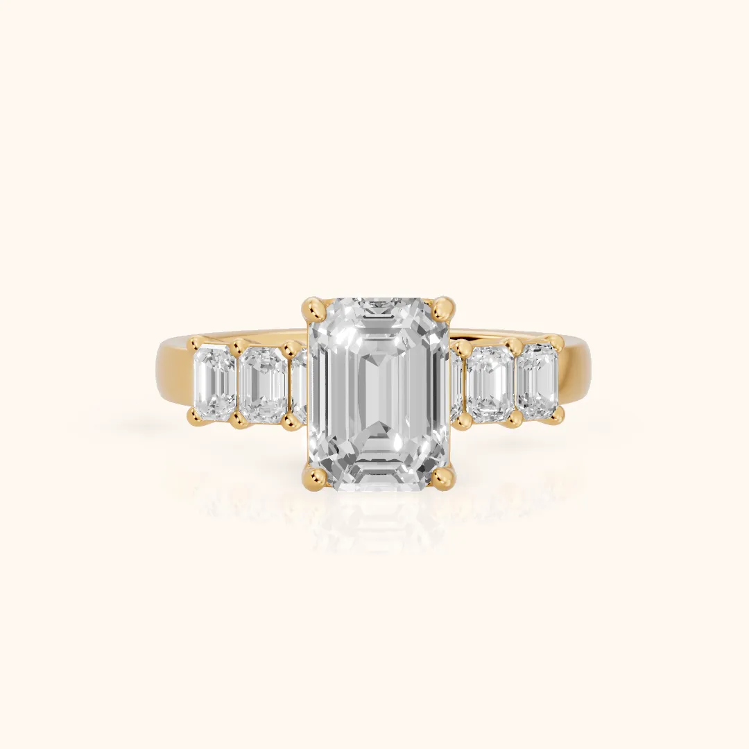 Lark Baguette Five-Stone Emerald Diamond Engagement Ring in Yellow Gold — view 2