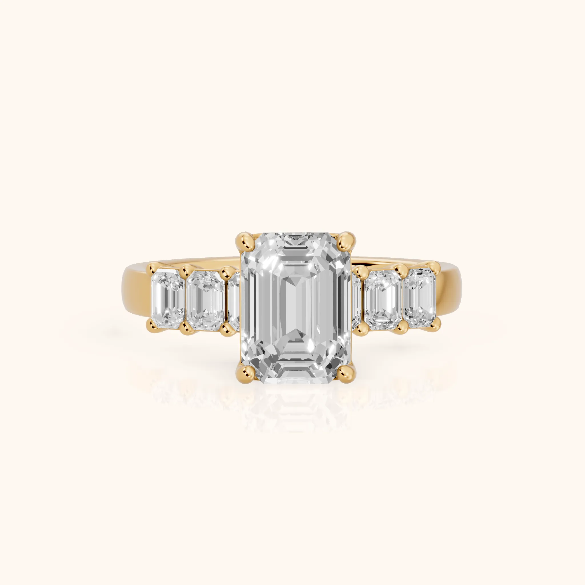 Lark Baguette Five-Stone Emerald Diamond Engagement Ring in Yellow Gold — view 1
