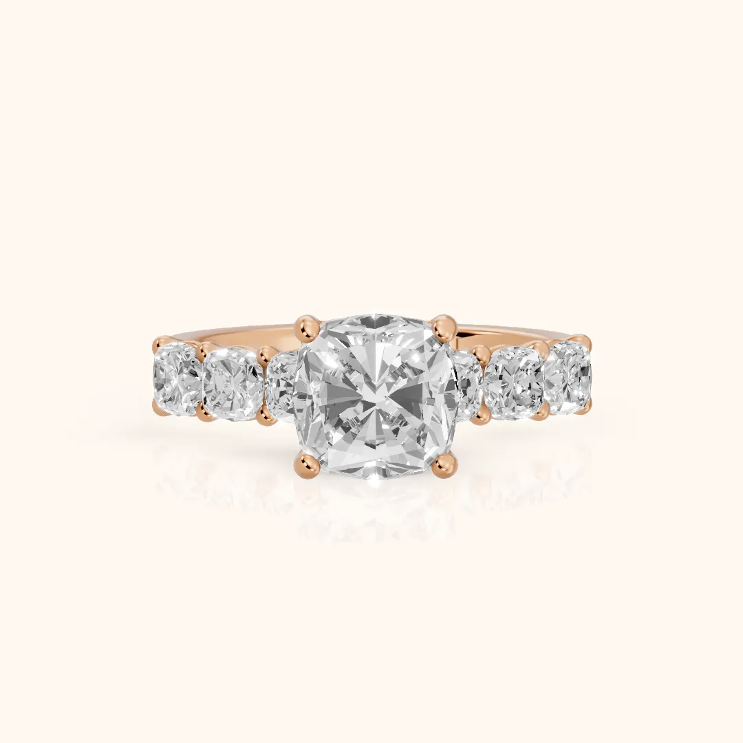 Leigh Statement Five-Stone Cushion Diamond Engagement Ring in Rose Gold — view 2