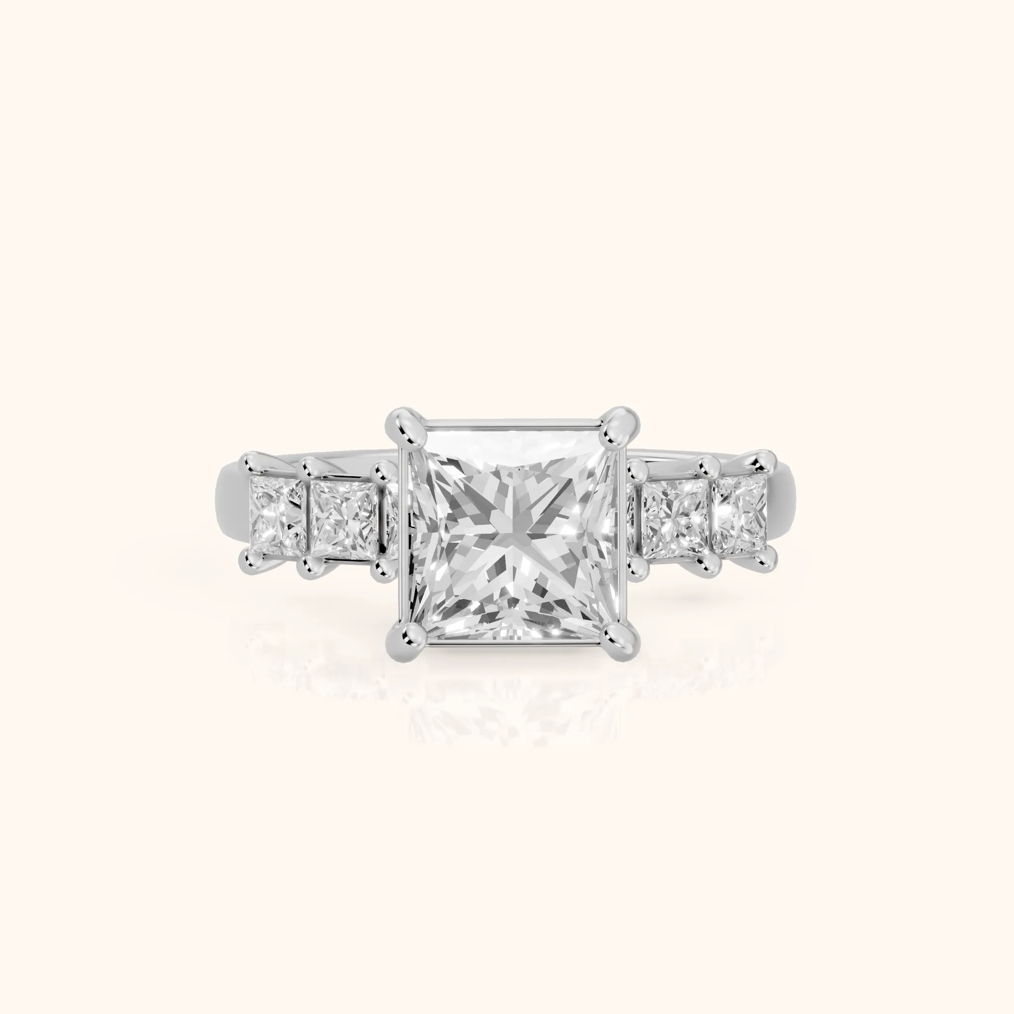 Liza Beaded Five-Stone Princess Diamond Engagement Ring in White Gold — view 1