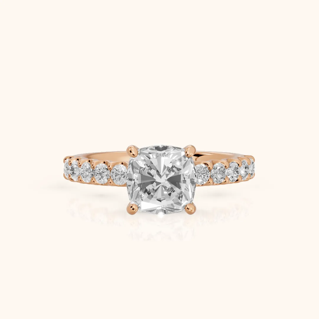 Lynn Statement Pavé Cushion Diamond Engagement Ring in Rose Gold — view 2