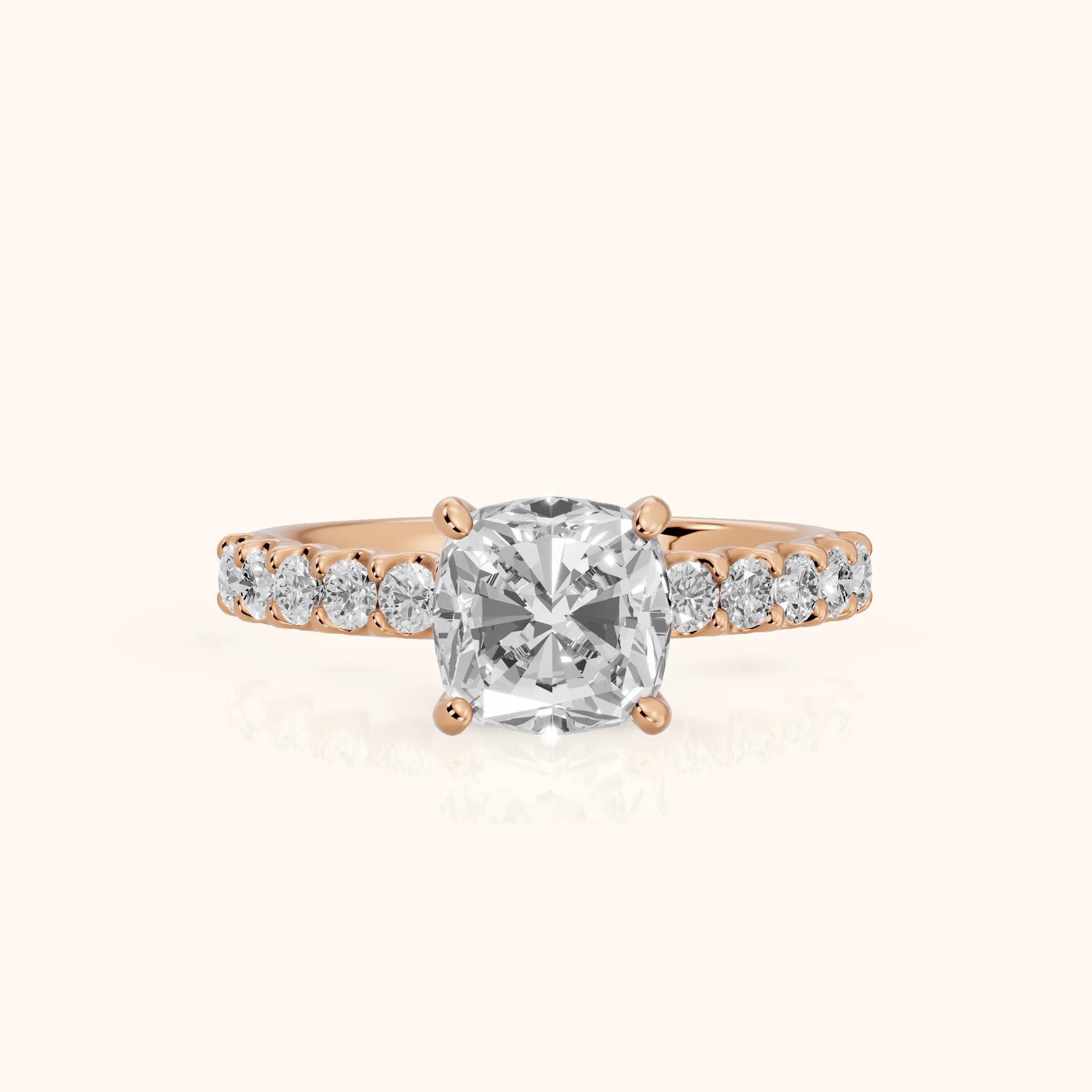 Lynn Statement Pavé Cushion Diamond Engagement Ring in Rose Gold — view 1