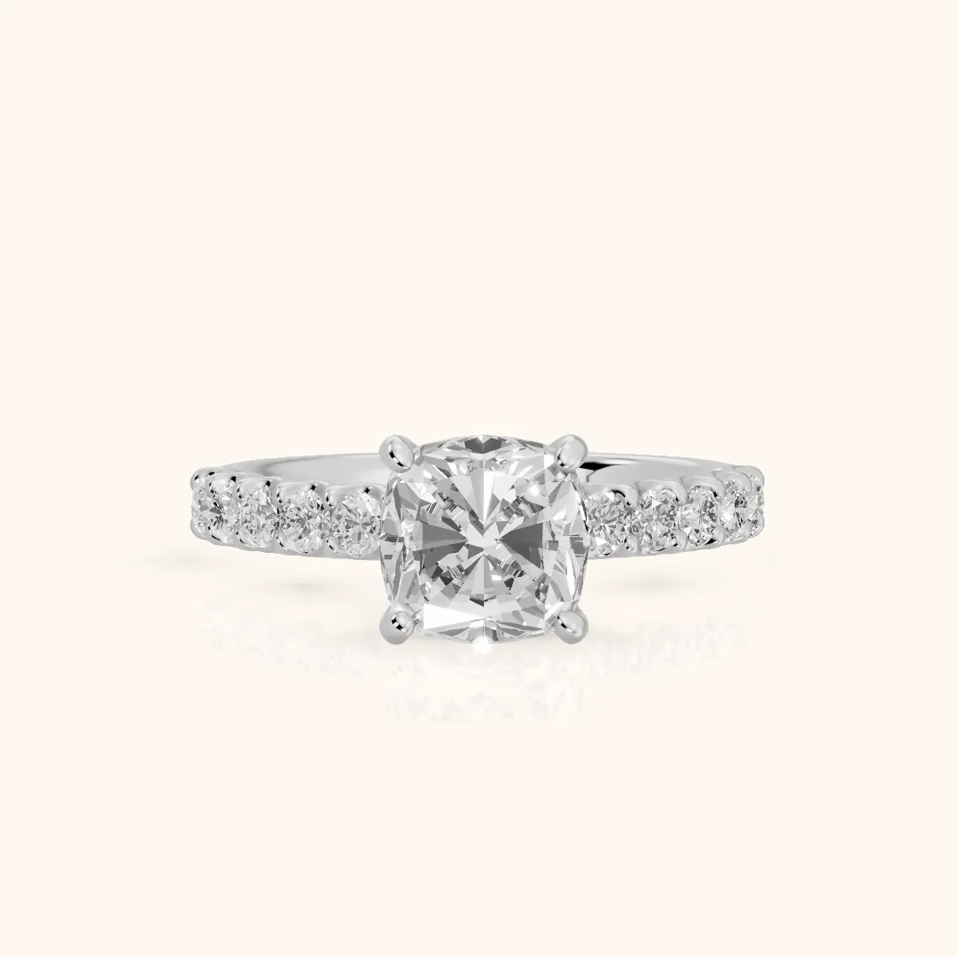 Lynn Statement Pavé Cushion Diamond Engagement Ring in Platinum — view 2