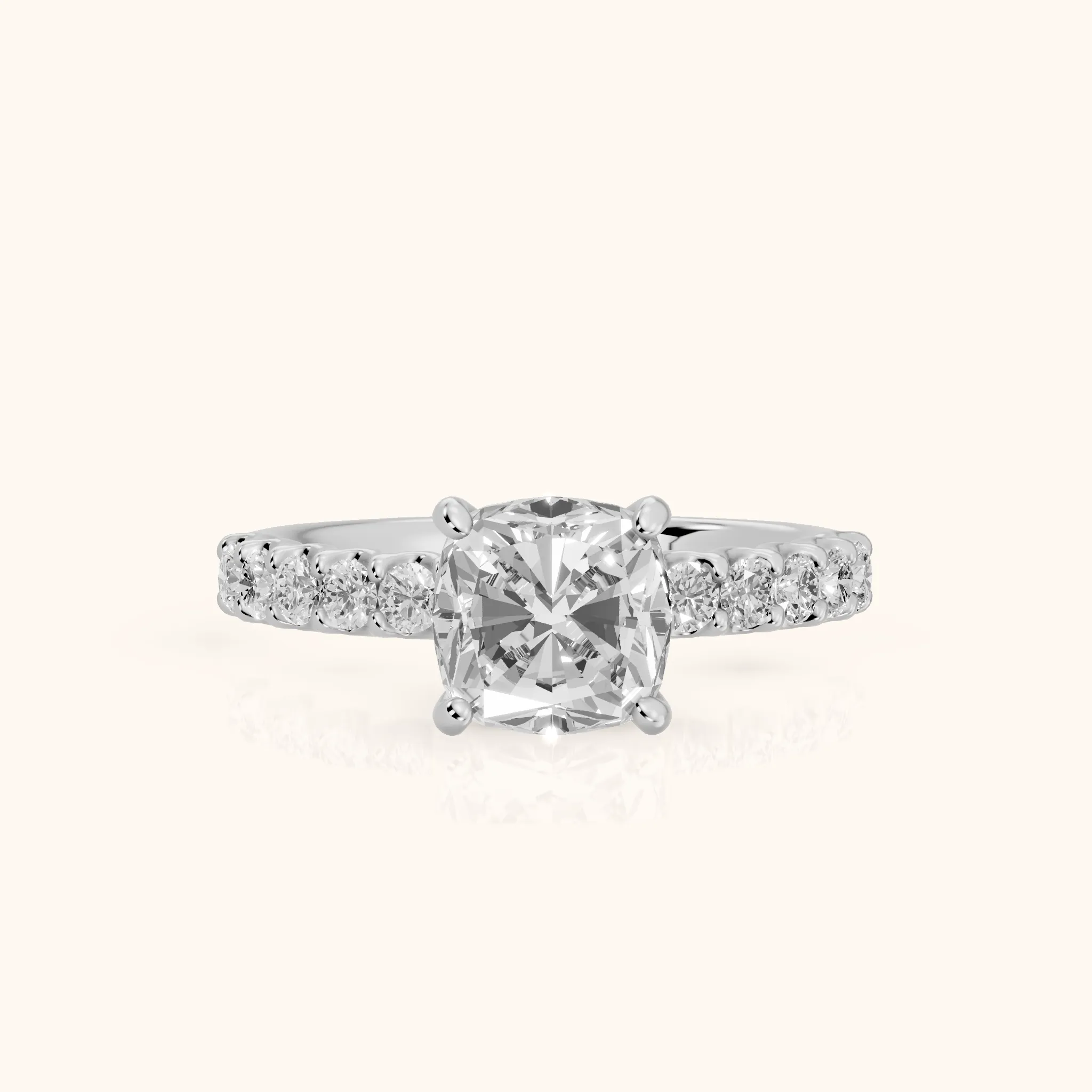Lynn Statement Pavé Cushion Diamond Engagement Ring in Platinum — view 1