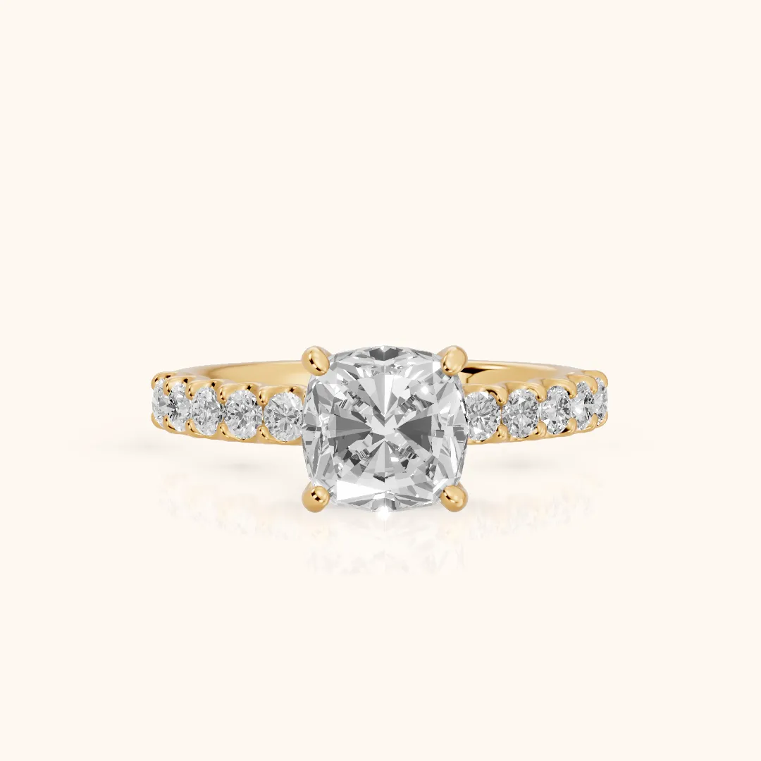 Lynn Statement Pavé Cushion Diamond Engagement Ring in Yellow Gold — view 2