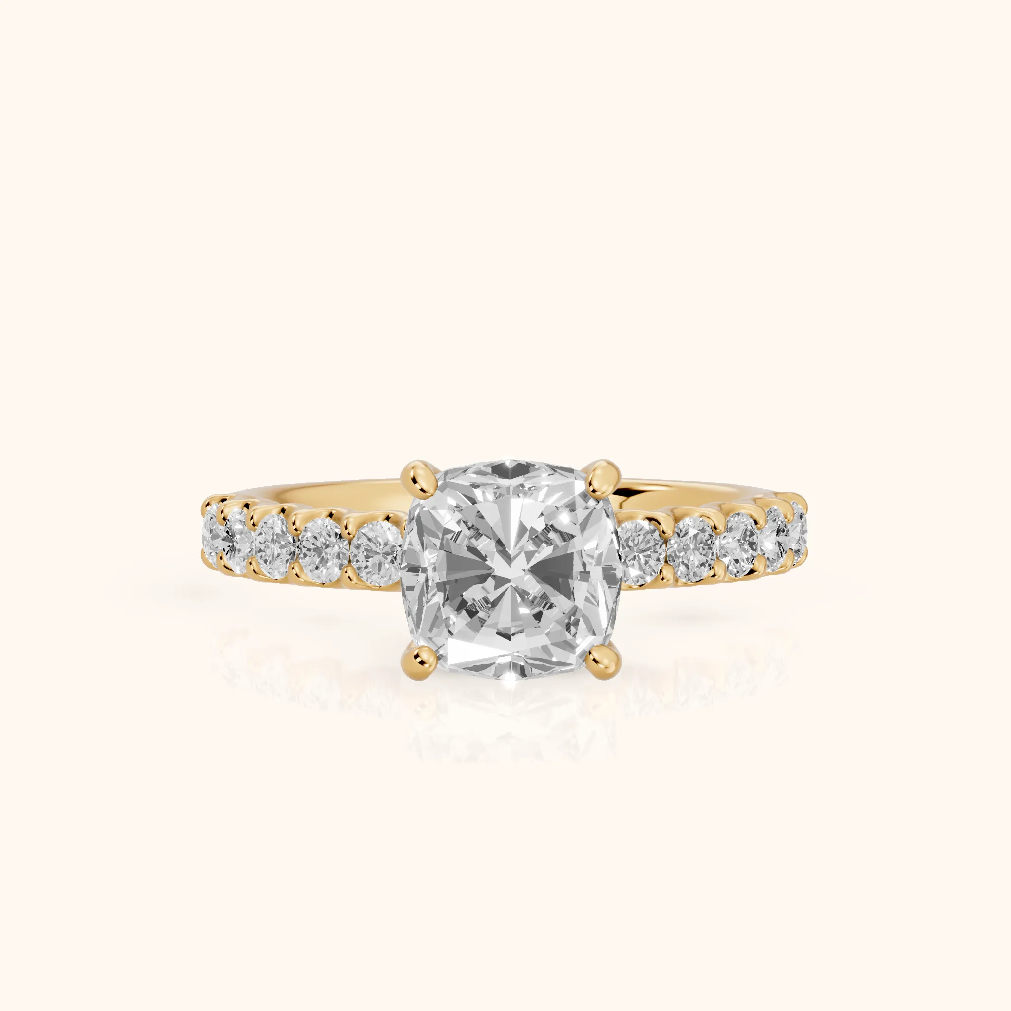 Lynn Statement Pavé Cushion Diamond Engagement Ring in Yellow Gold — view 1