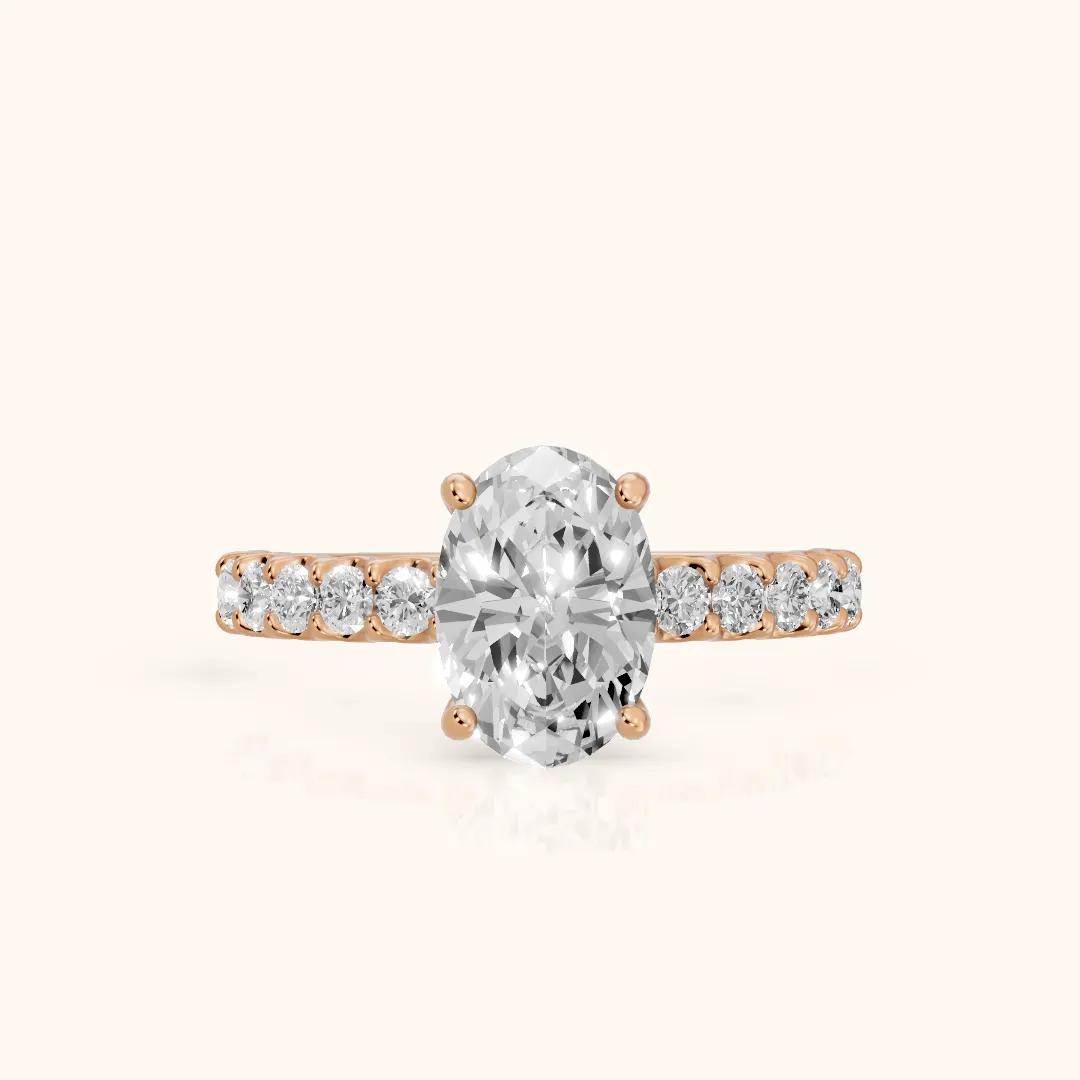 Lynn Statement Pavé Oval Diamond Engagement Ring in Rose Gold — view 2