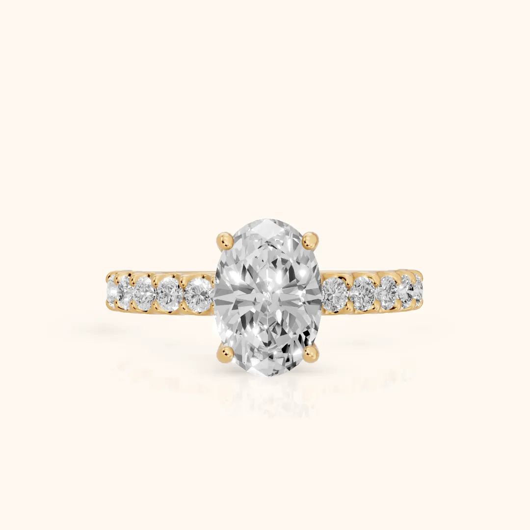 Lynn Statement Pavé Oval Diamond Engagement Ring in Yellow Gold — view 2