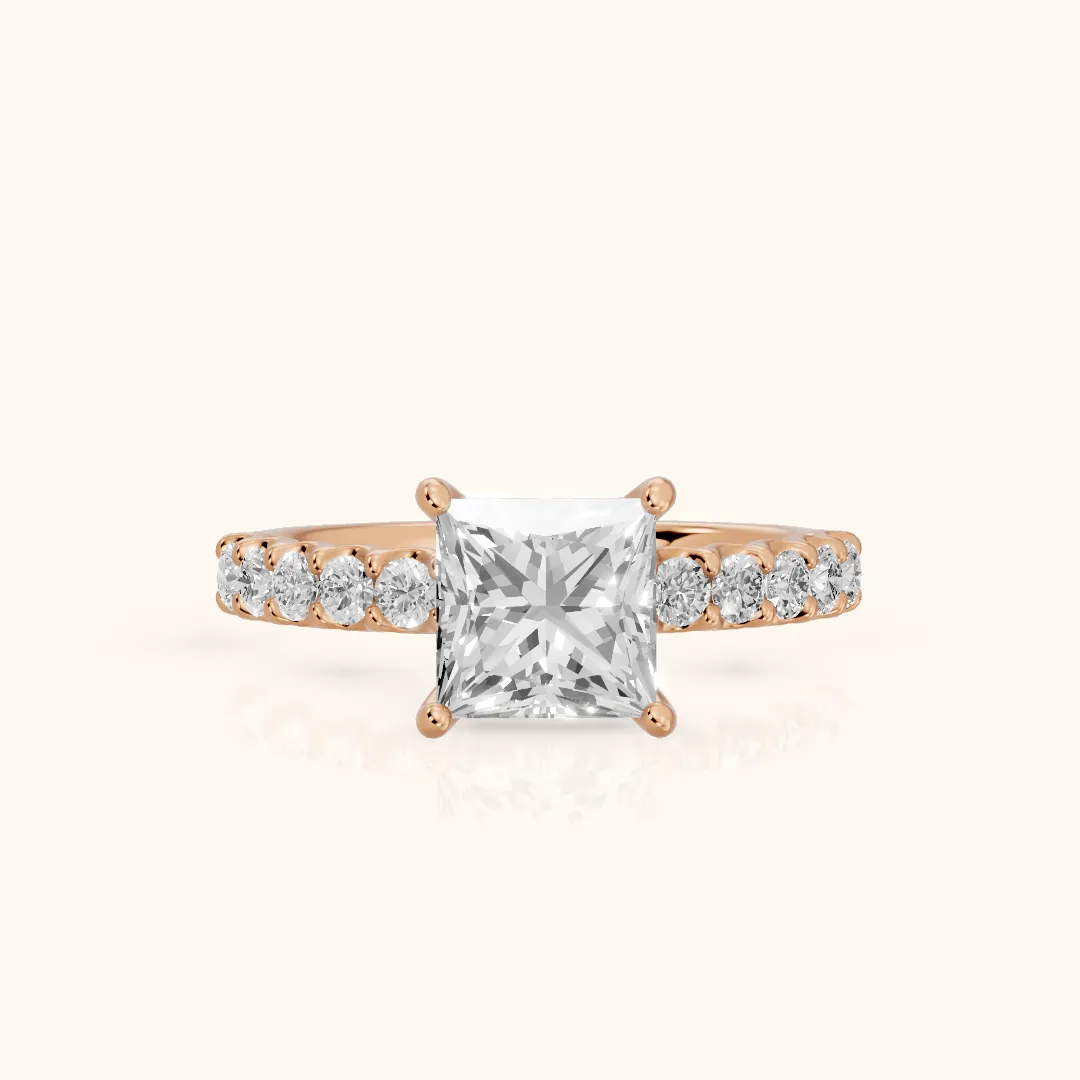 Lynn Statement Pavé Princess Diamond Engagement Ring in Rose Gold — view 2