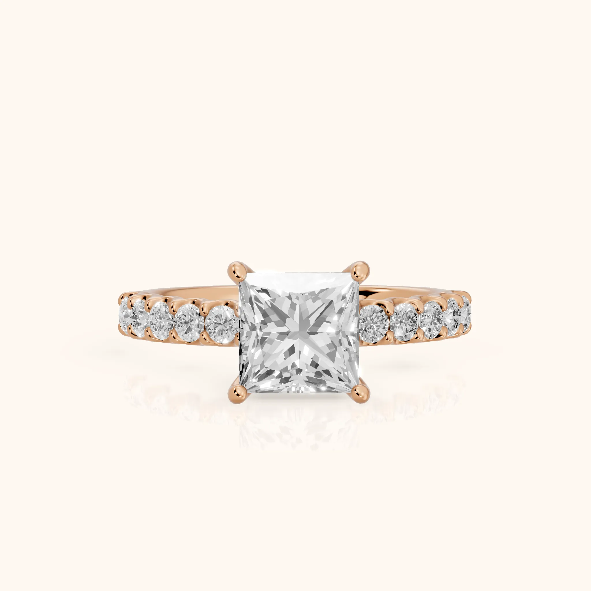 Lynn Statement Pavé Princess Diamond Engagement Ring in Rose Gold — view 1