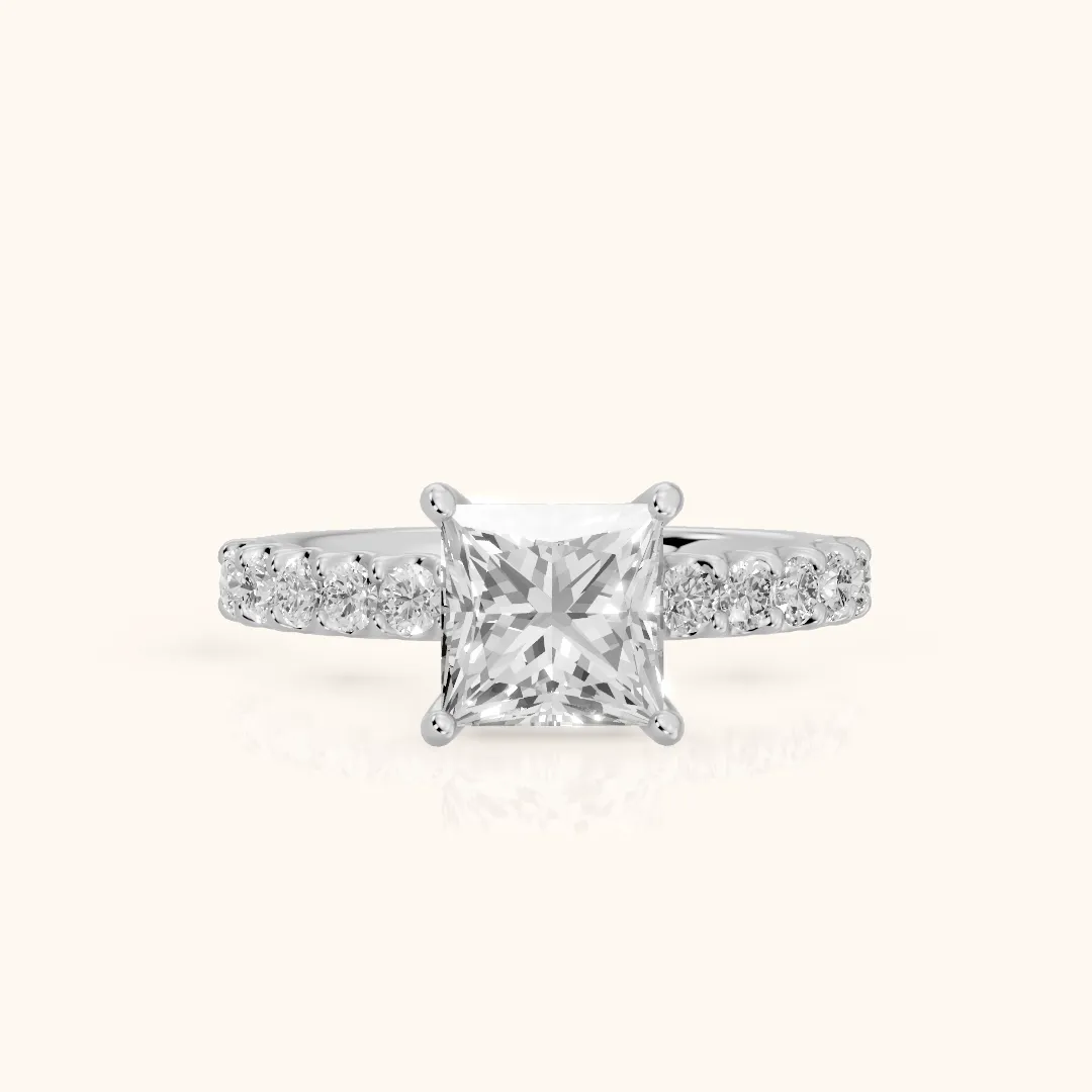 Lynn Statement Pavé Princess Diamond Engagement Ring in Platinum — view 2