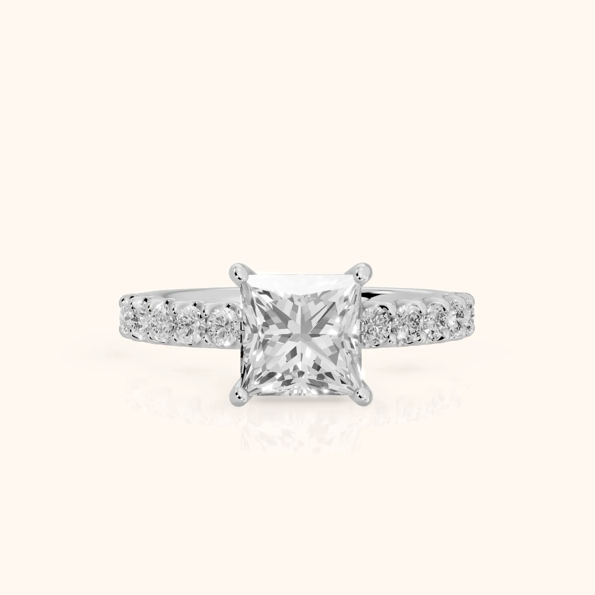 Lynn Statement Pavé Princess Diamond Engagement Ring in Platinum — view 1