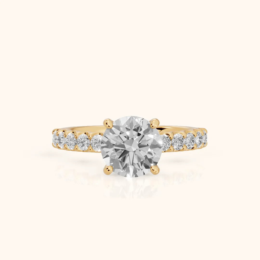 Lynn Statement Pavé Round Diamond Engagement Ring in Yellow Gold — view 2