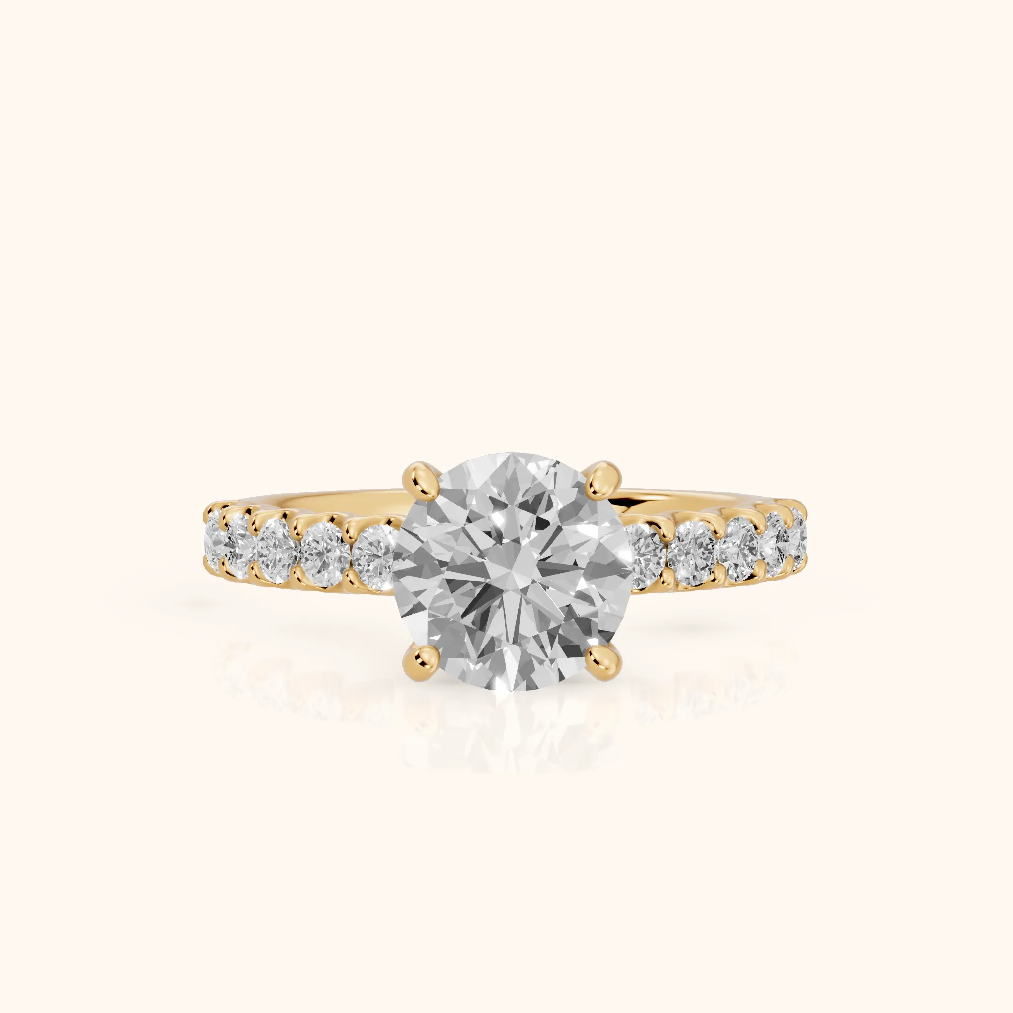 Lynn Statement Pavé Round Diamond Engagement Ring in Yellow Gold — view 1