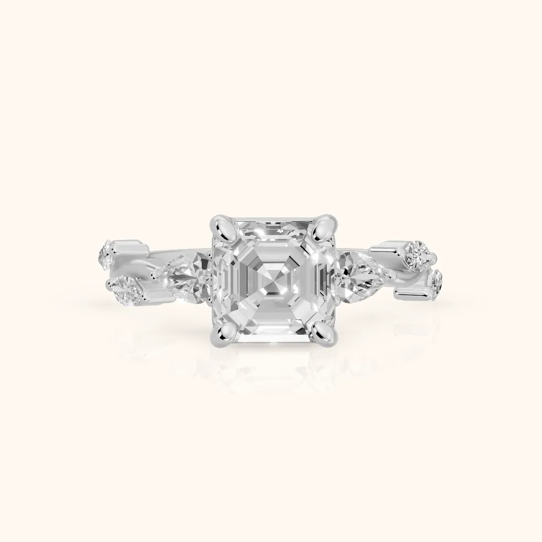 Marnie Vine Garland Asscher Diamond Engagement Ring in Silver — view 2