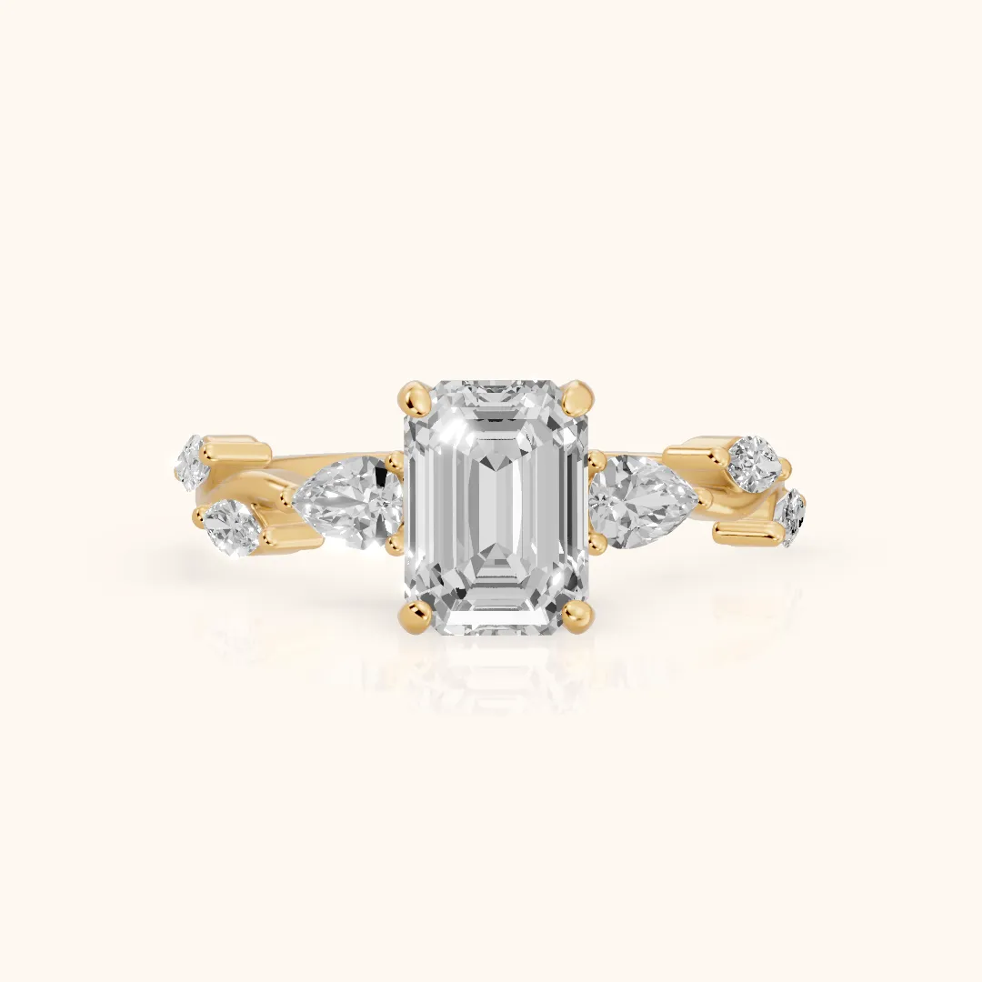 Marnie Vine Garland Emerald Diamond Engagement Ring in Yellow Gold — view 2