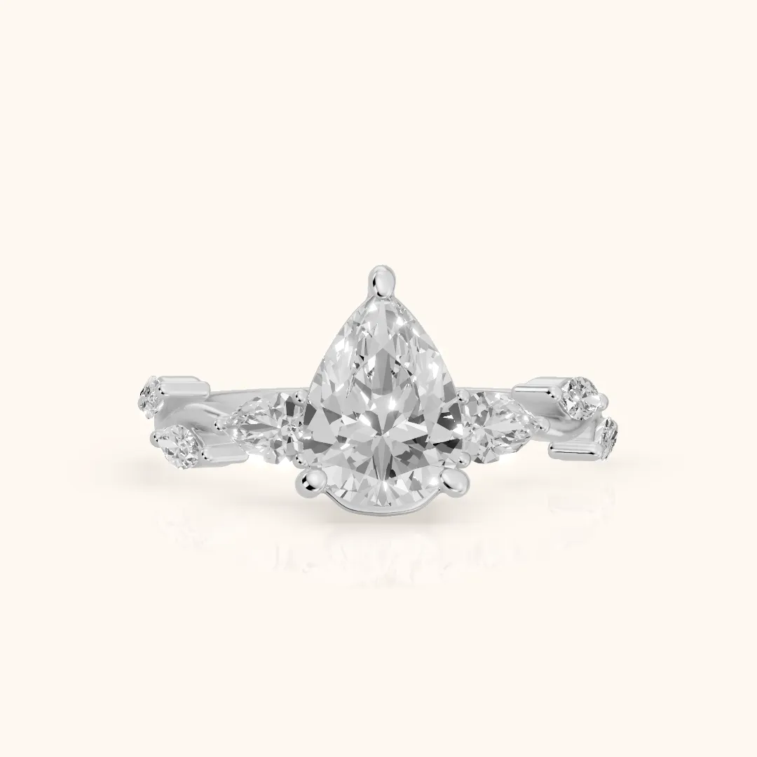 Marnie Vine Garland Pear Diamond Engagement Ring in Silver — view 2