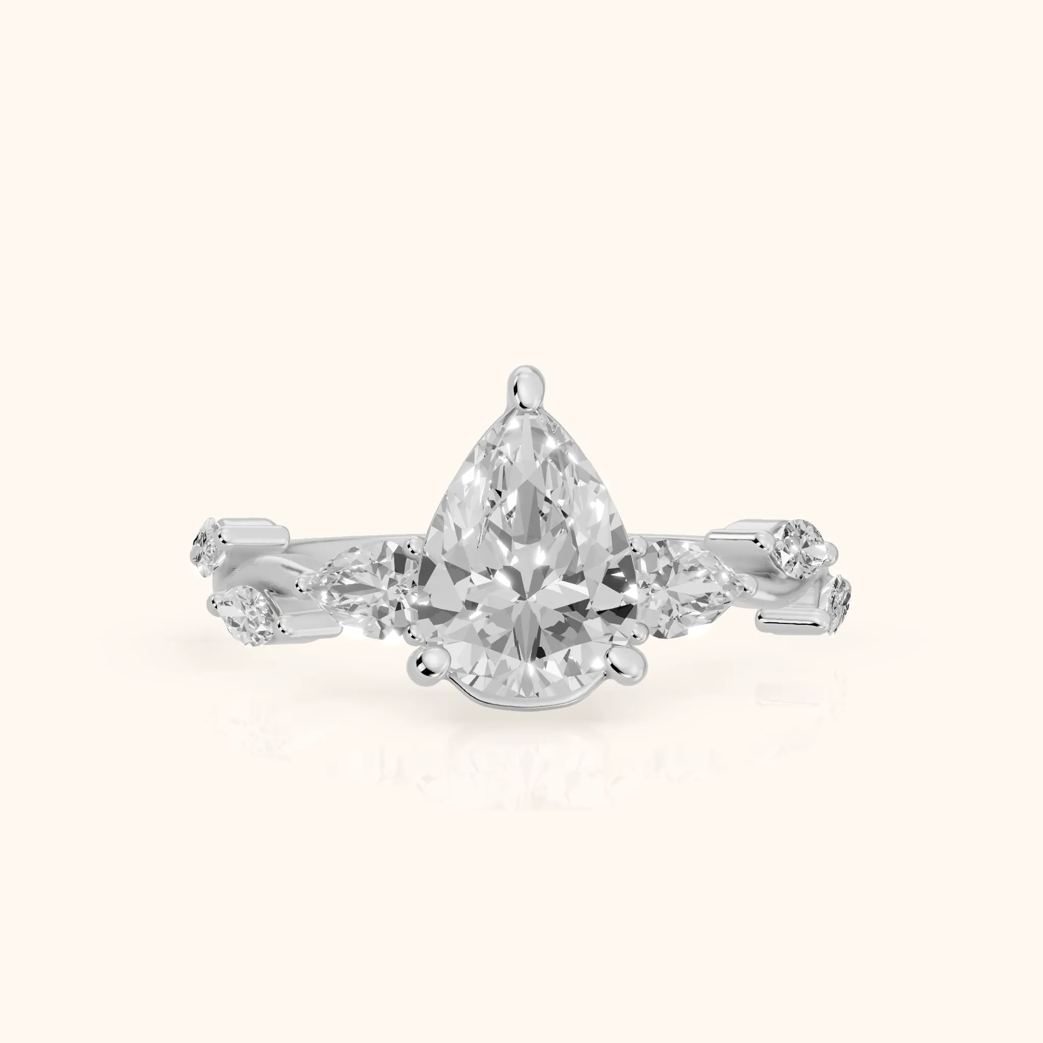 Marnie Vine Garland Pear Diamond Engagement Ring in Silver — view 1
