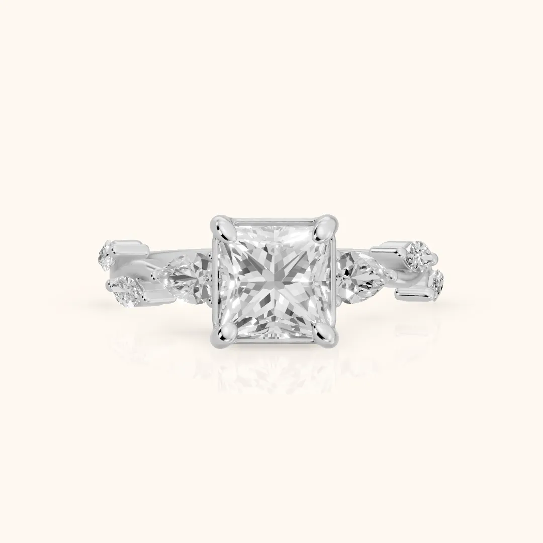 Marnie Vine Garland Princess Diamond Engagement Ring in White Gold — view 2