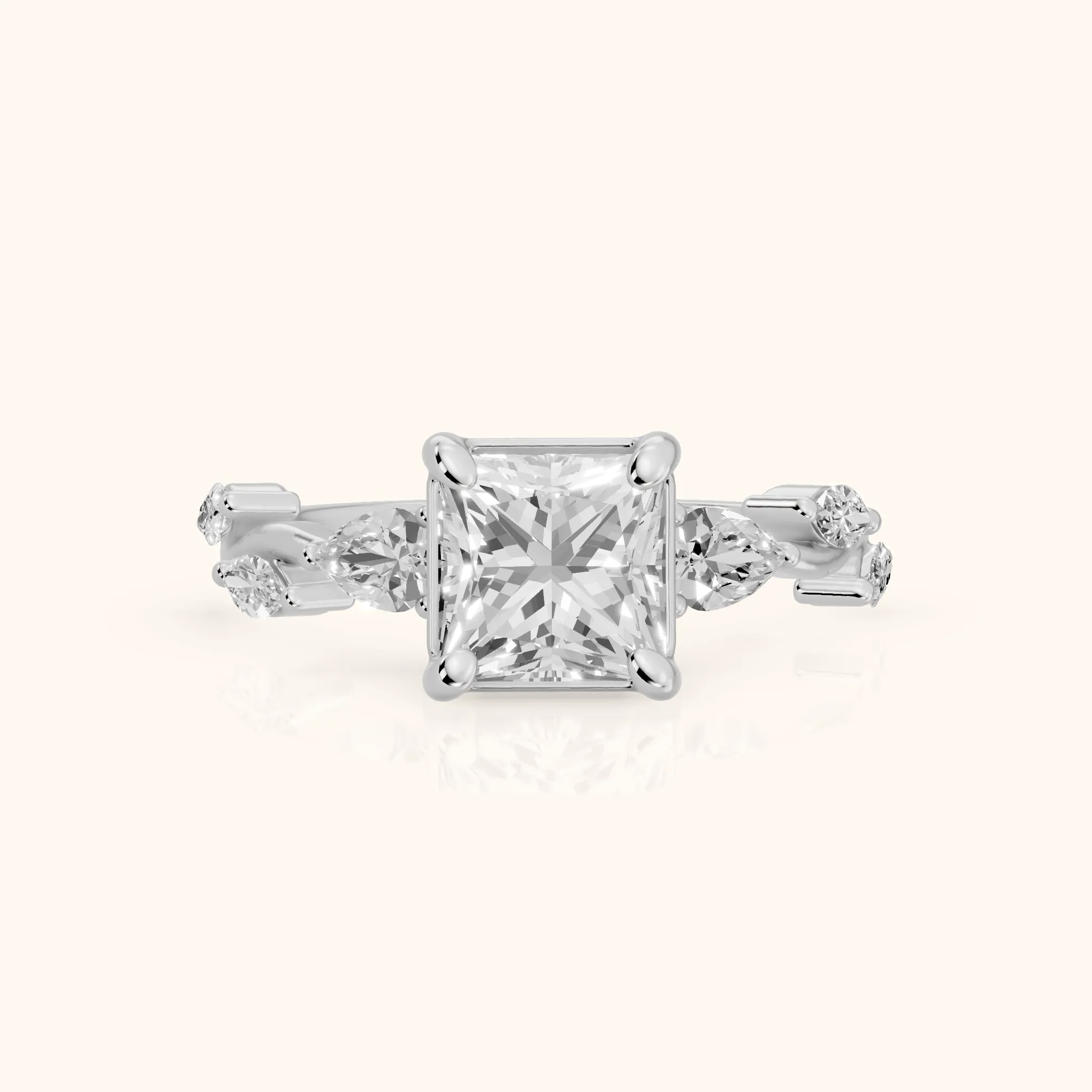 Marnie Vine Garland Princess Diamond Engagement Ring in White Gold — view 1