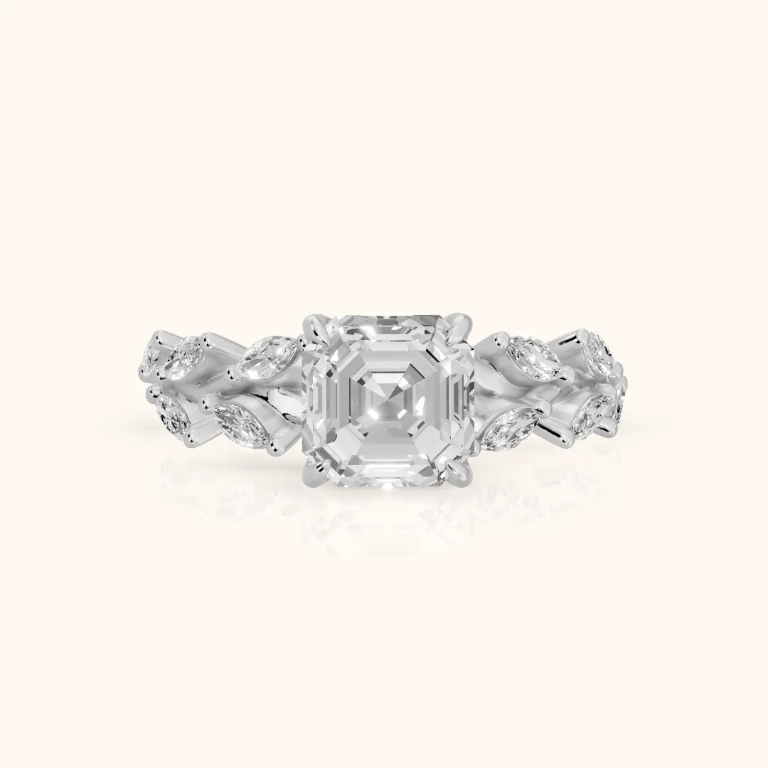 Maureen Leaf Garland Asscher Diamond Engagement Ring in Platinum — view 2