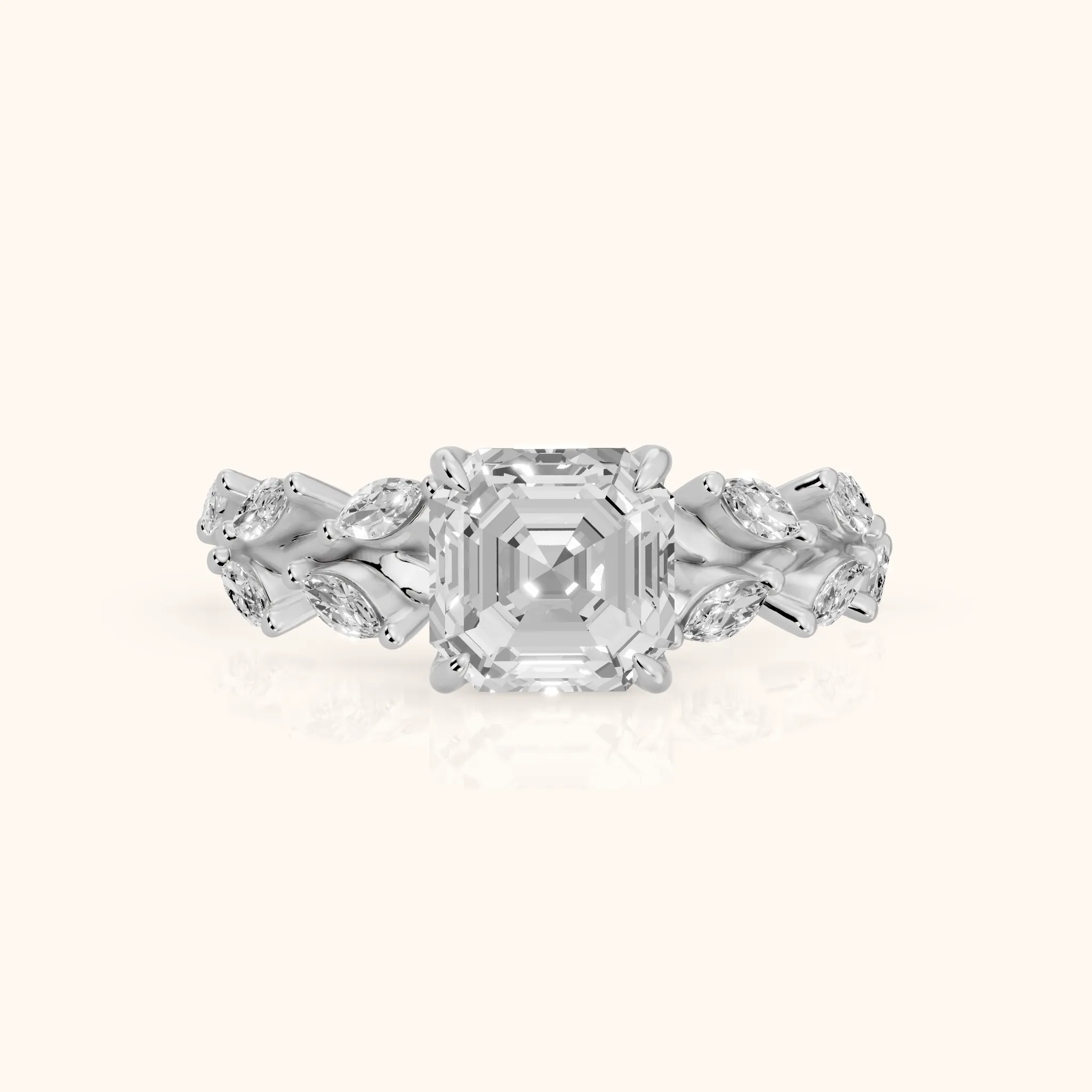 Maureen Leaf Garland Asscher Diamond Engagement Ring in Platinum — view 1