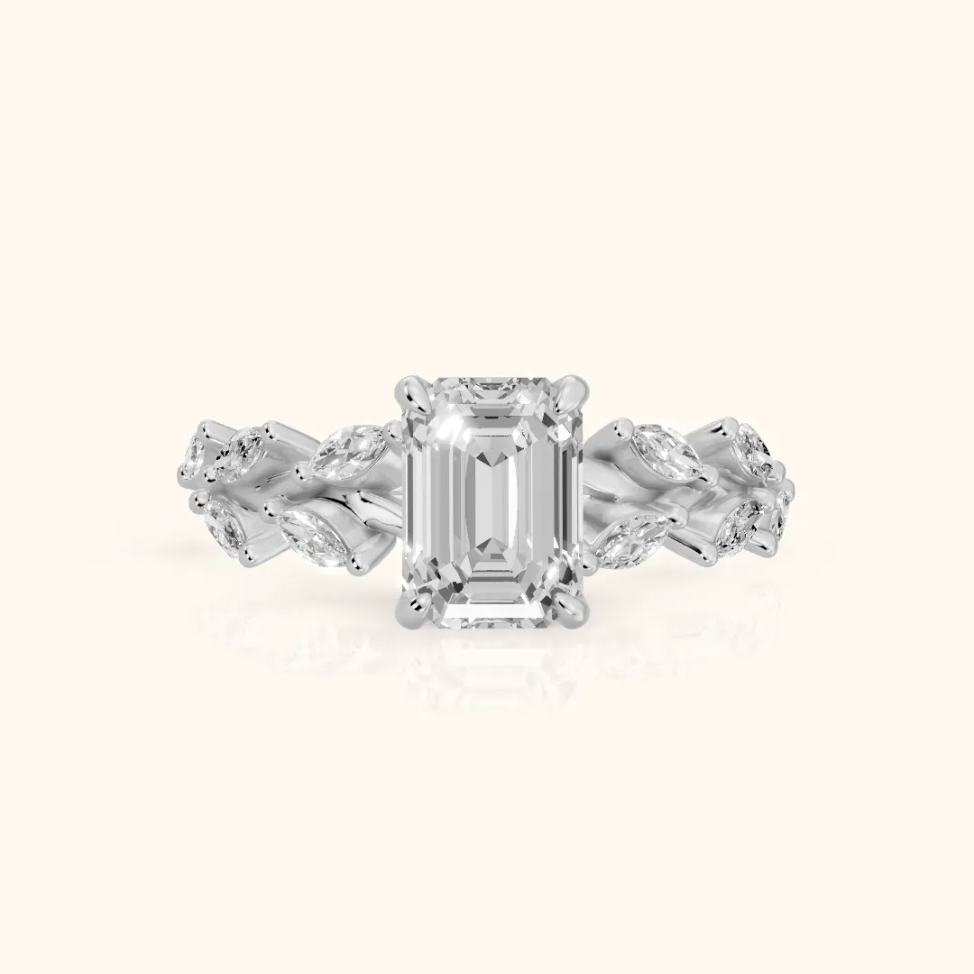 Maureen Leaf Garland Emerald Diamond Engagement Ring in Silver — view 2