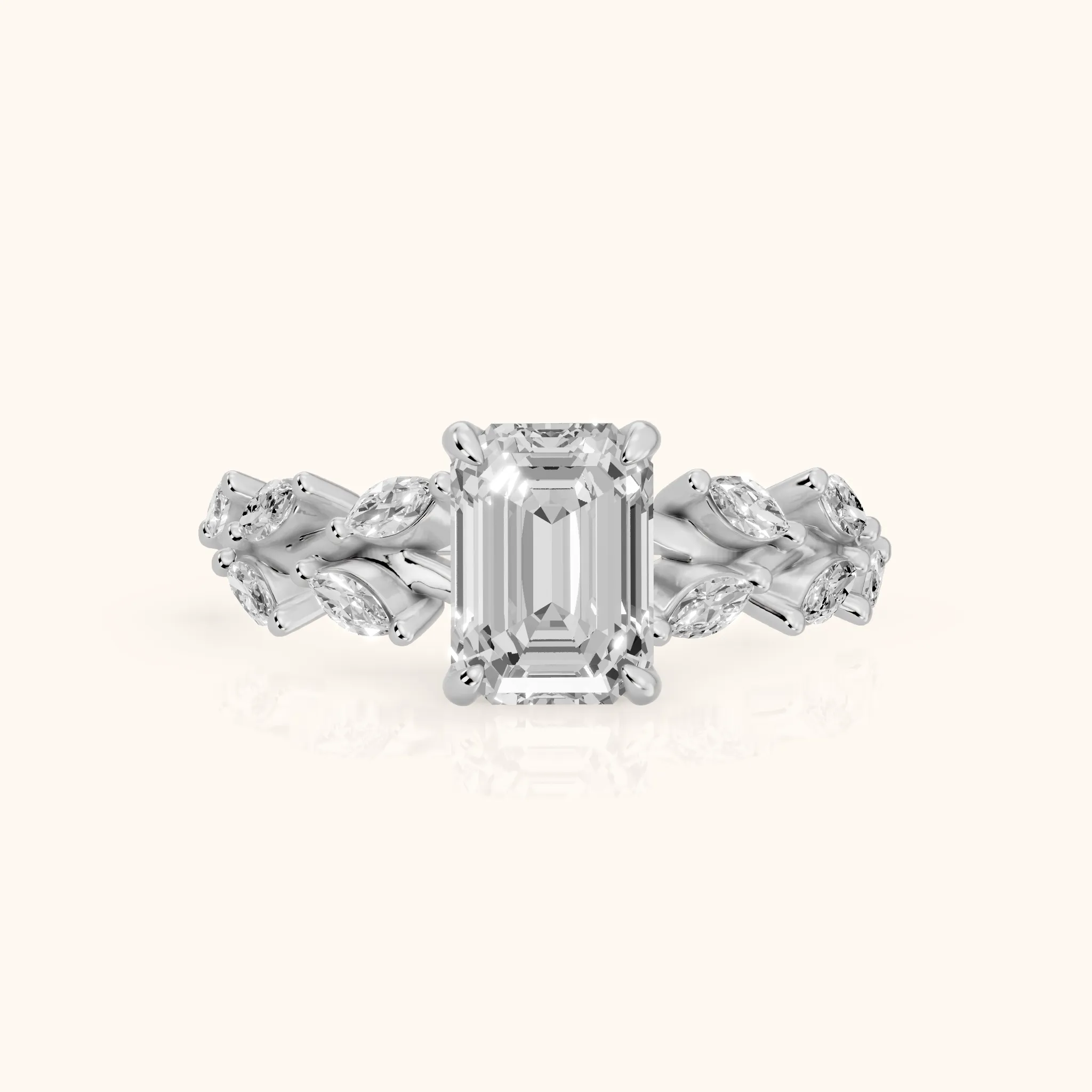 Maureen Leaf Garland Emerald Diamond Engagement Ring in Silver — view 1