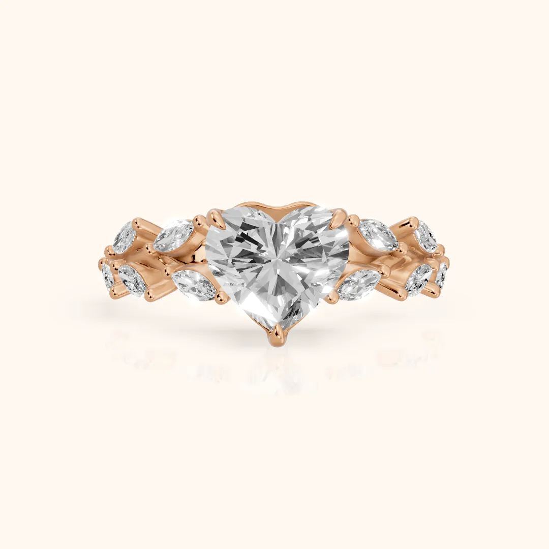Maureen Leaf Garland Heart Diamond Engagement Ring in Rose Gold — view 2