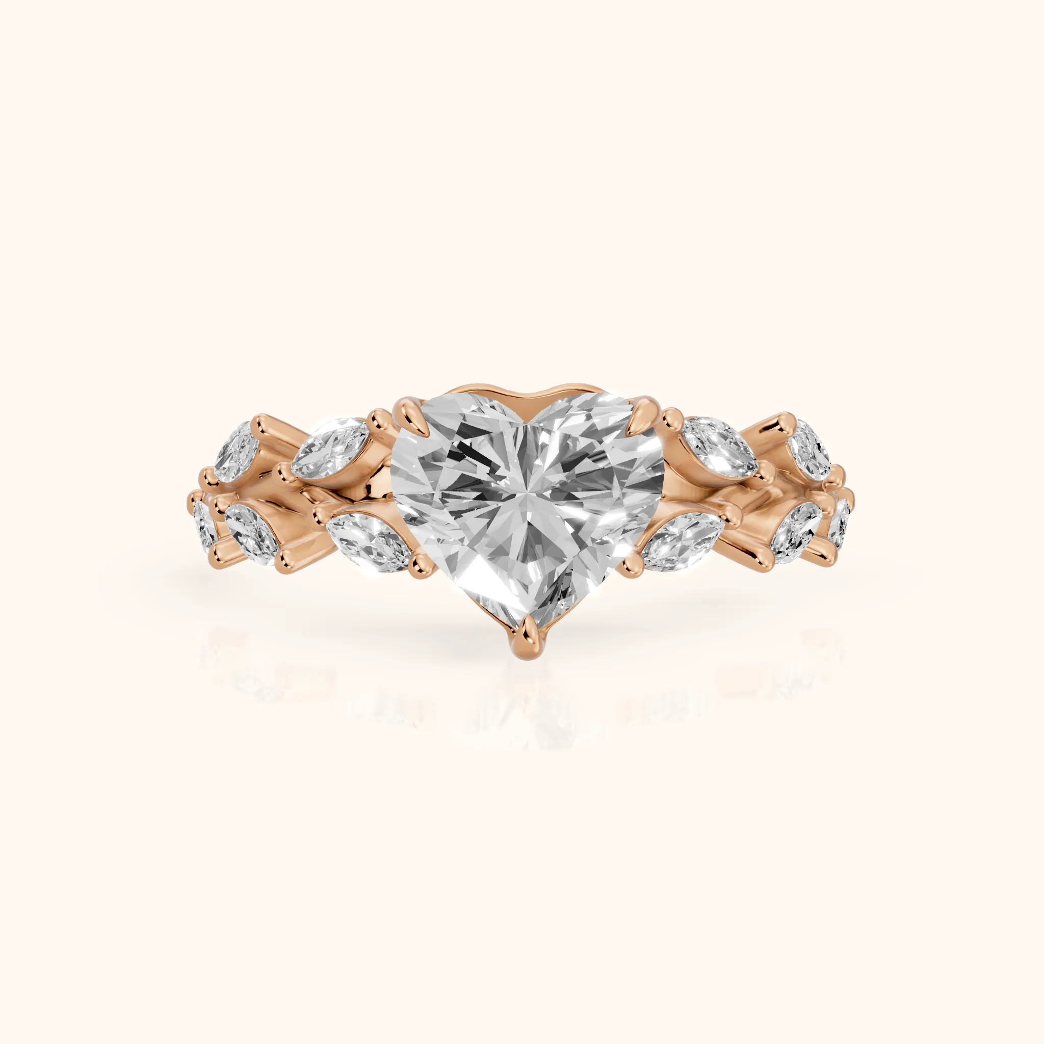Maureen Leaf Garland Heart Diamond Engagement Ring in Rose Gold — view 1