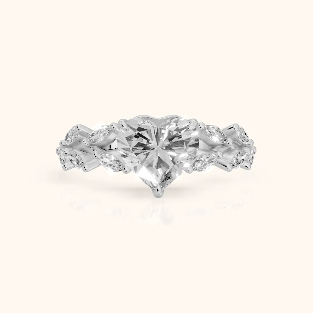 Maureen Leaf Garland Heart Diamond Engagement Ring in Silver — view 2