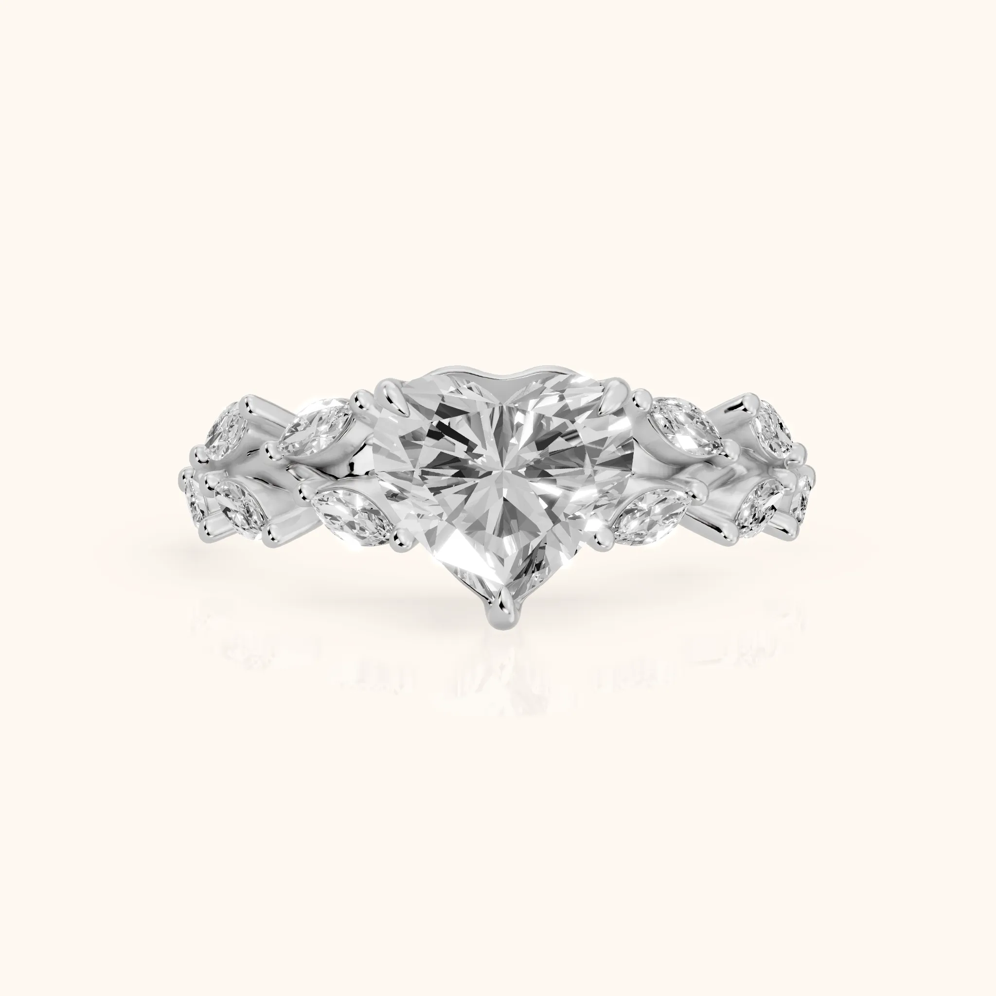 Maureen Leaf Garland Heart Diamond Engagement Ring in Silver — view 1