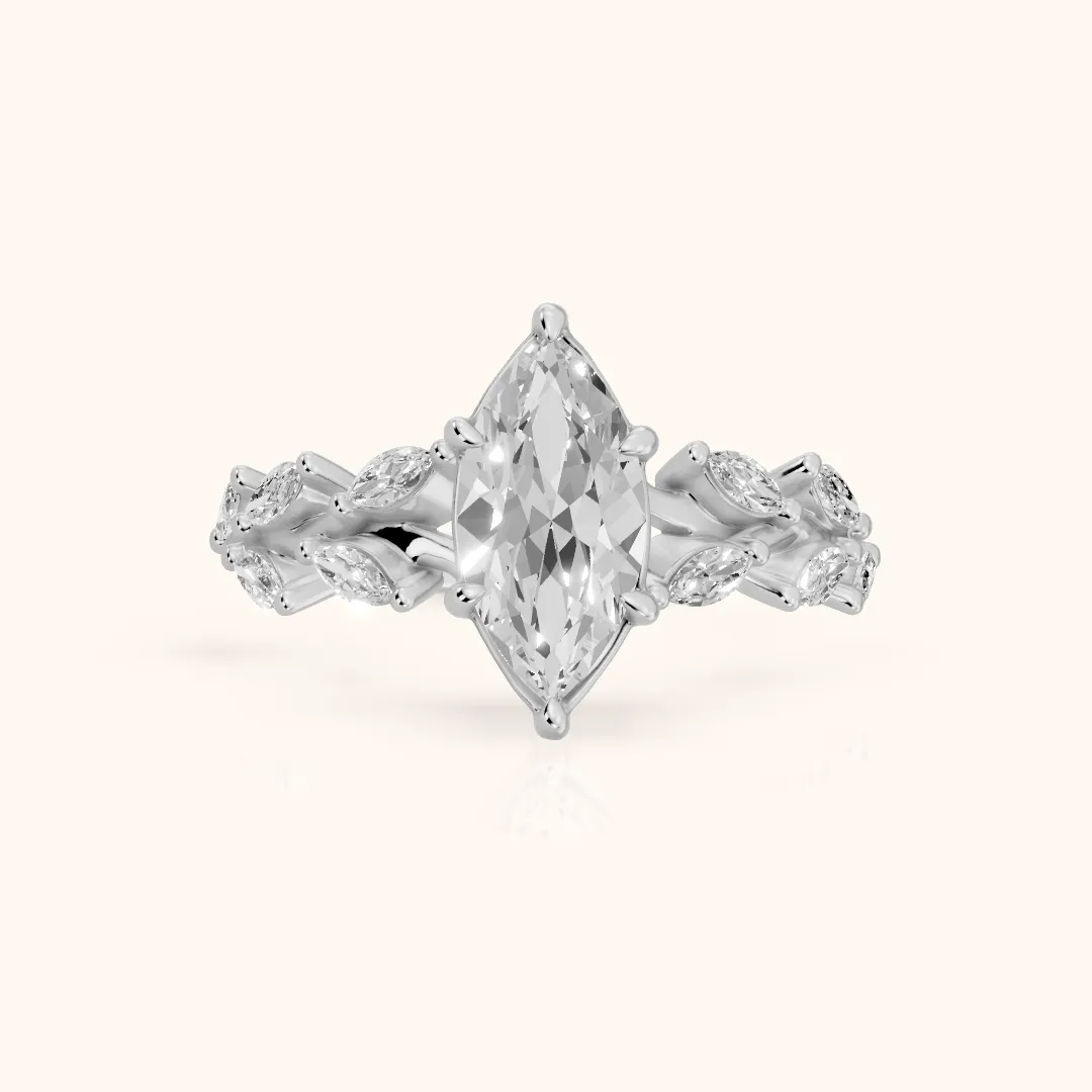 Maureen Leaf Garland Marquise Diamond Engagement Ring in Silver — view 2