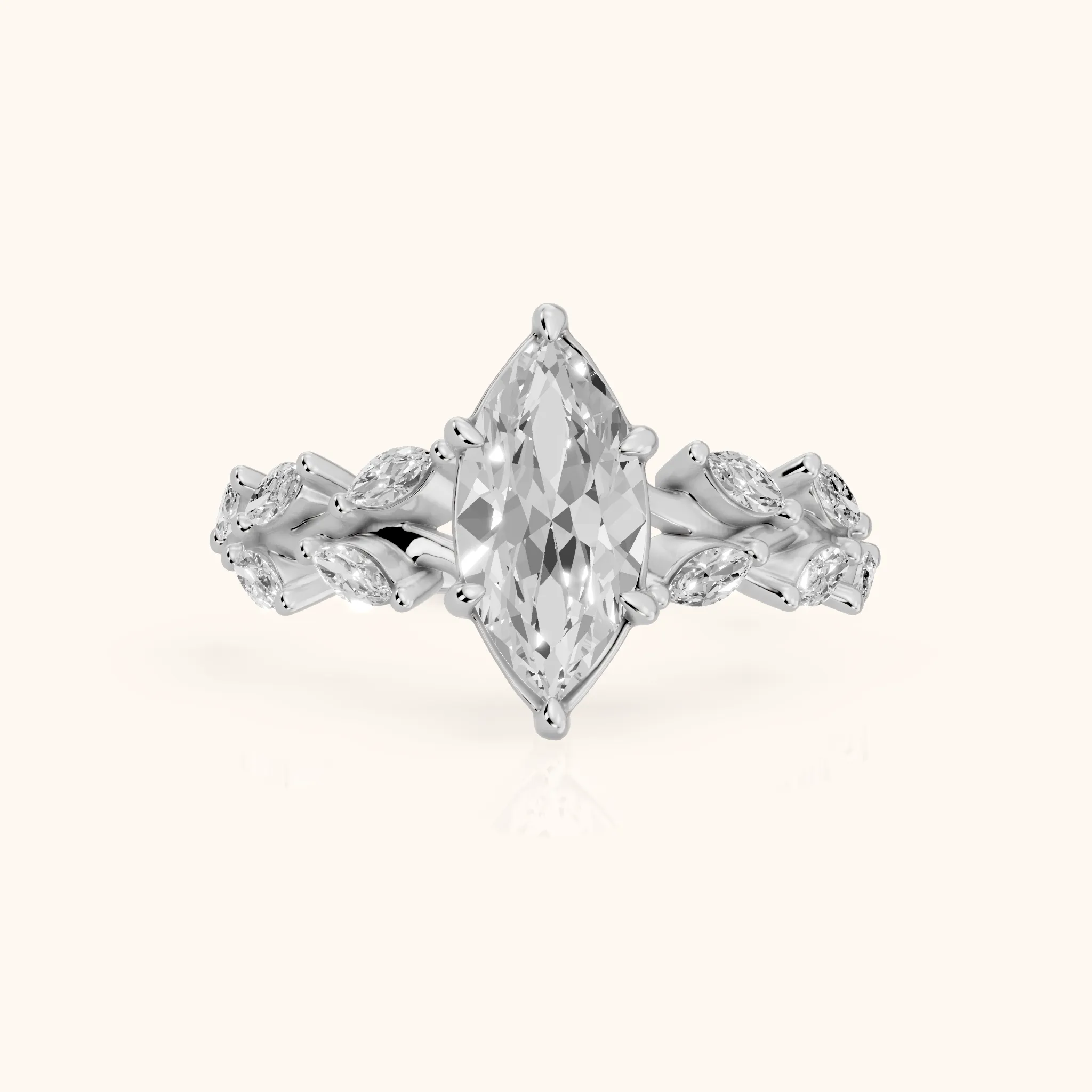 Maureen Leaf Garland Marquise Diamond Engagement Ring in Silver — view 1