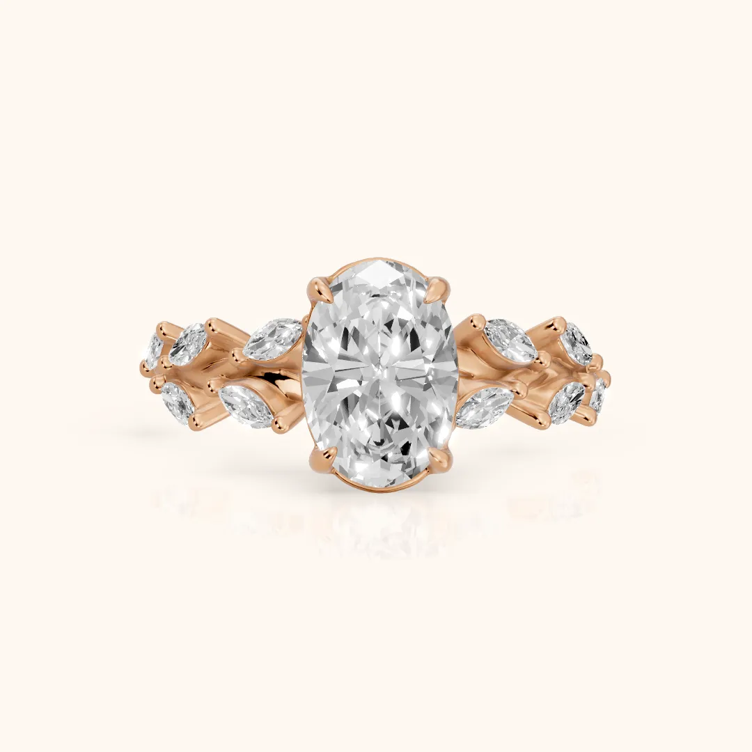 Maureen Leaf Garland Oval Diamond Engagement Ring in Rose Gold — view 2