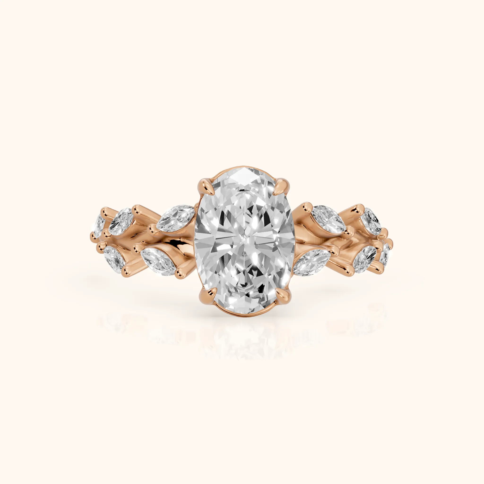 Maureen Leaf Garland Oval Diamond Engagement Ring in Rose Gold — view 1