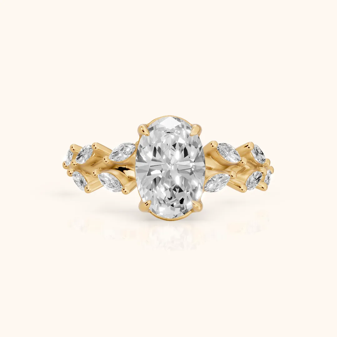 Maureen Leaf Garland Oval Diamond Engagement Ring in Yellow Gold — view 2