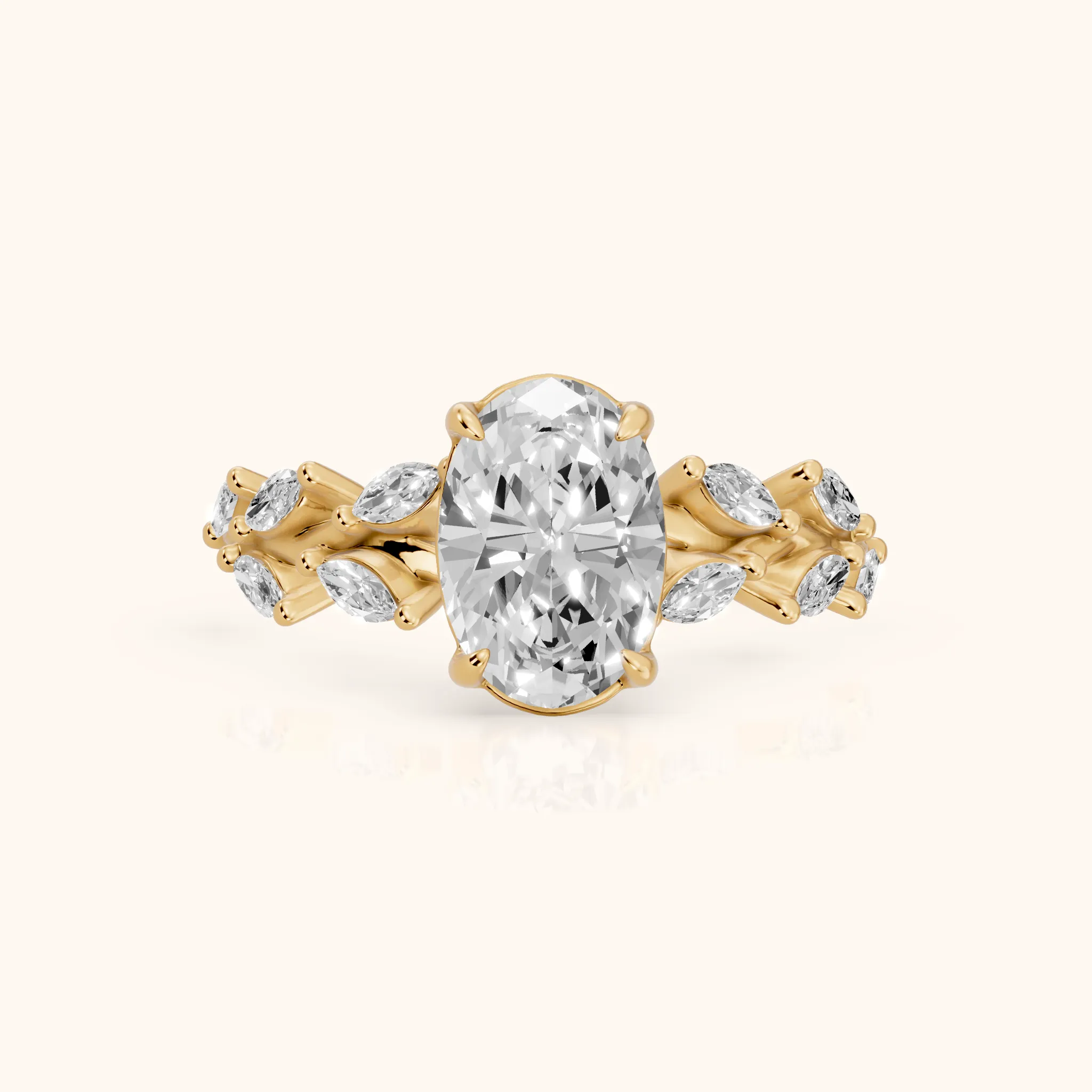 Maureen Leaf Garland Oval Diamond Engagement Ring in Yellow Gold — view 1
