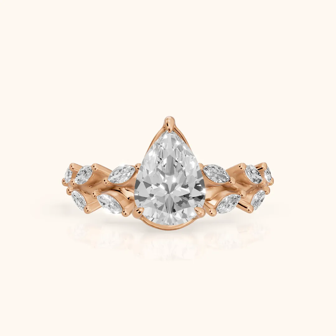 Maureen Leaf Garland Pear Diamond Engagement Ring in Rose Gold — view 2