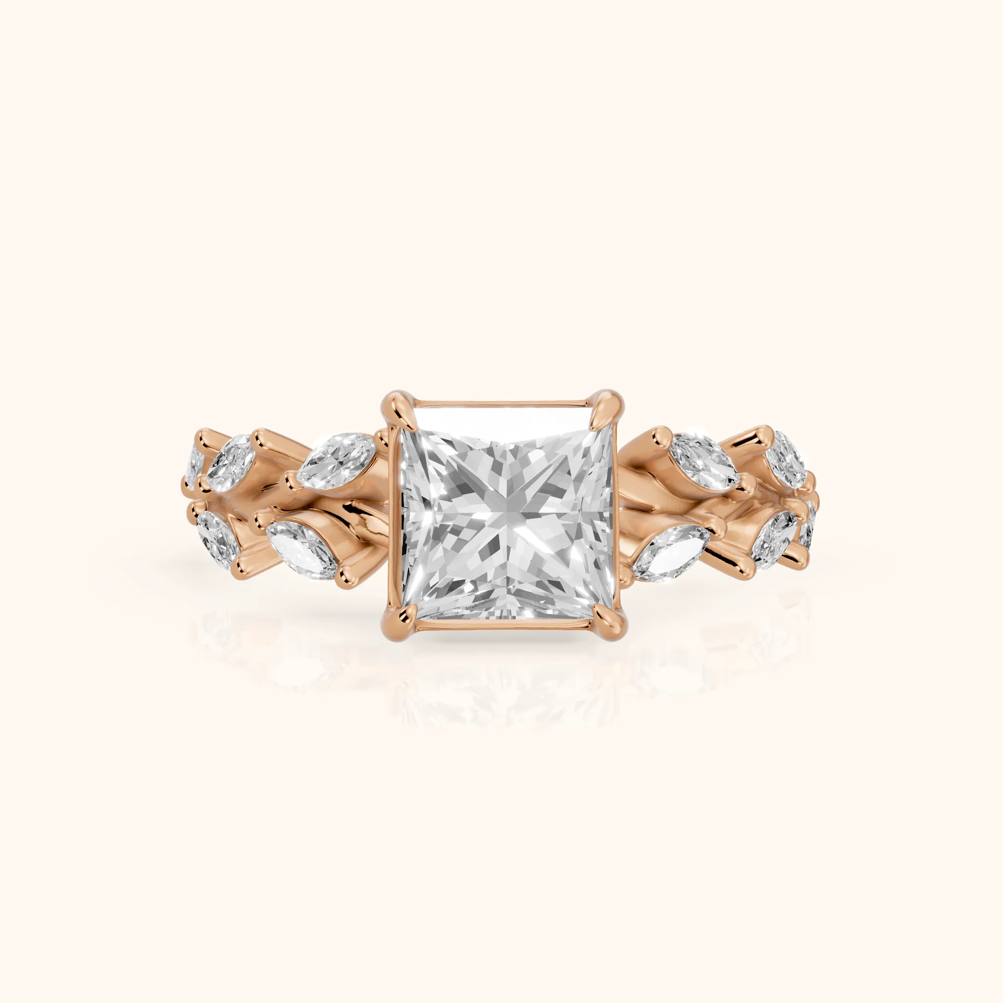 Maureen Leaf Garland Princess Diamond Engagement Ring in Rose Gold — view 1