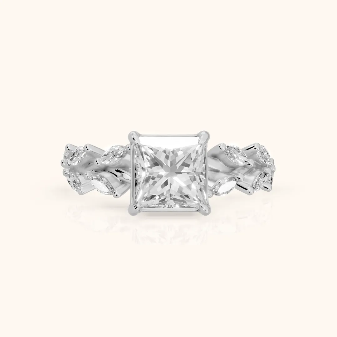 Maureen Leaf Garland Princess Diamond Engagement Ring in Silver — view 2